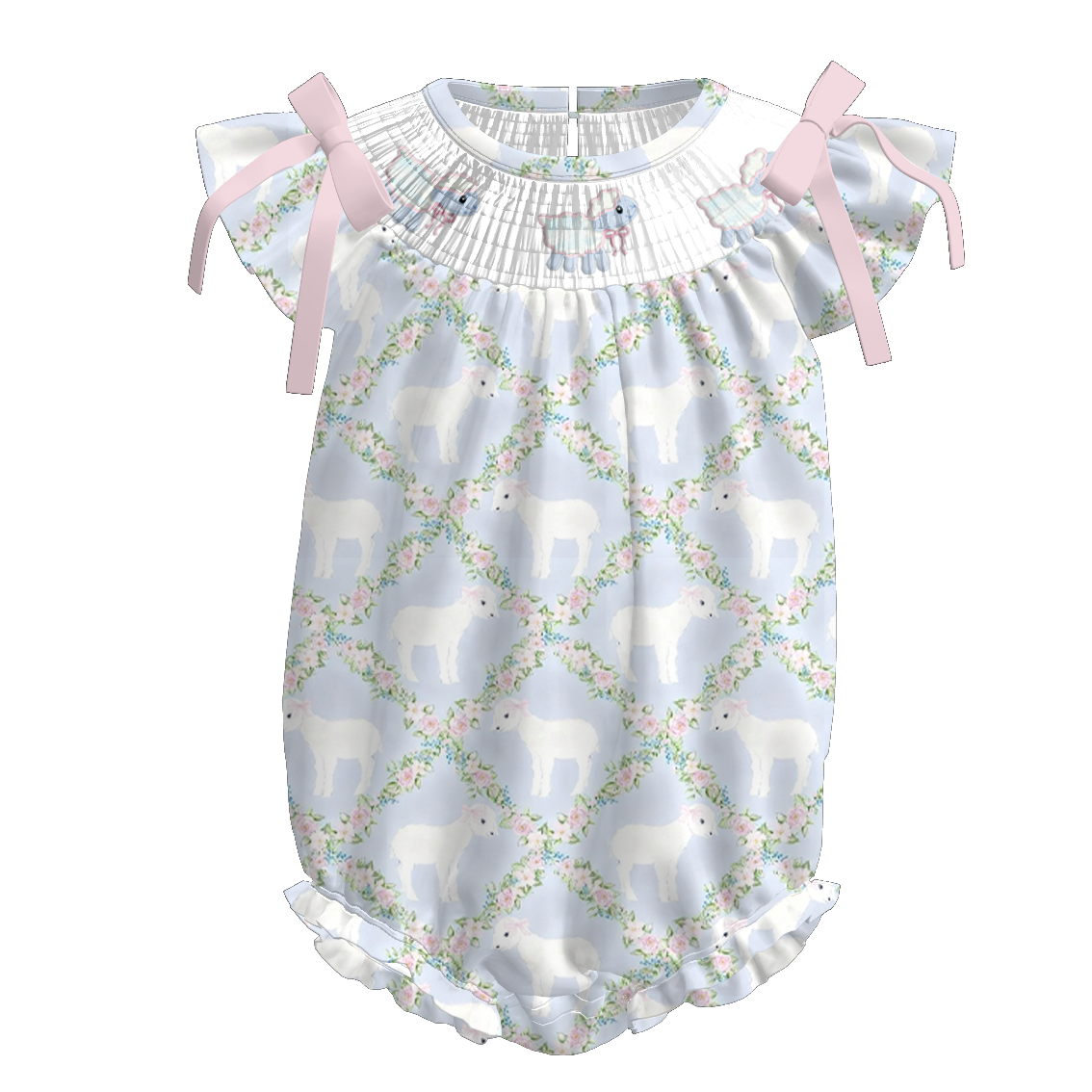 (Pre Order)Sisters Easter Sheep Embroidery Smocked Dress&Romper