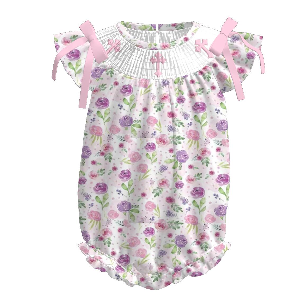 (Pre Order)Sisters Easter Cross Embroidery Smocked Dress&Romper