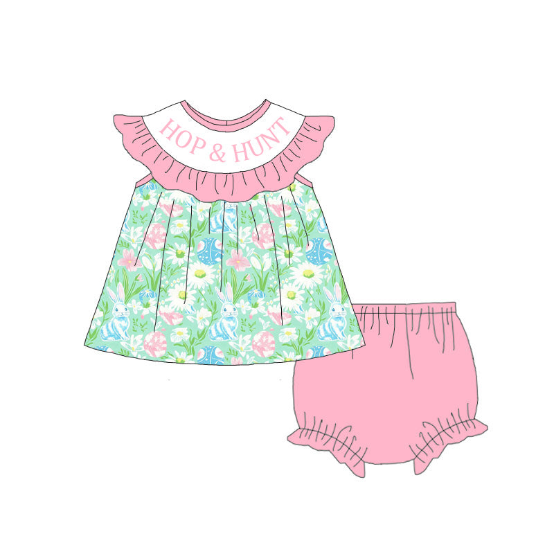 (Pre Order)Sisters Easter HOP&HUNT Embroidery Smocked Dress&Romper