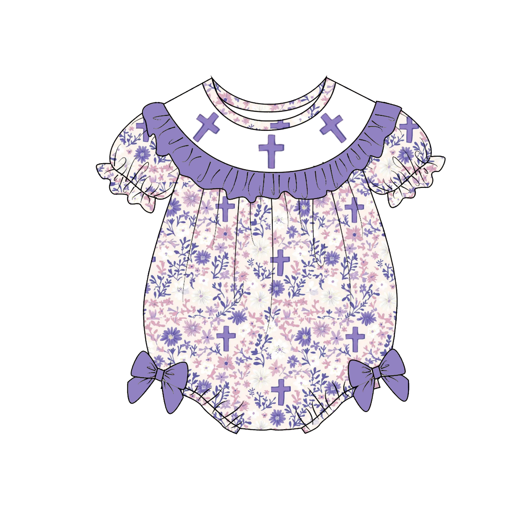 (Pre Order)Sisters Easter Cross Embroidery Smocked Dress&Romper