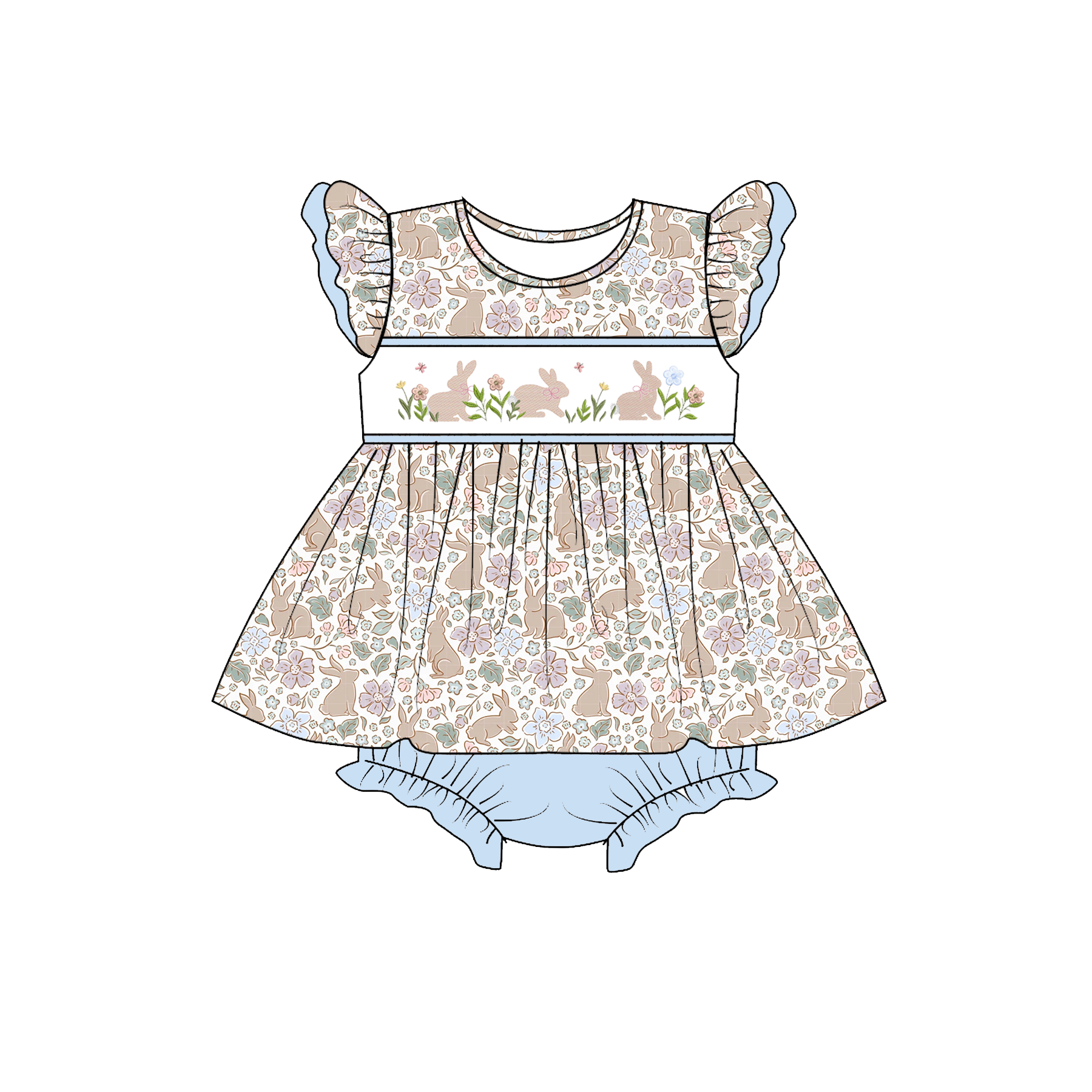 (Pre Order)Sisters Easter Bunny Embroidery Smocked Dress&Romper