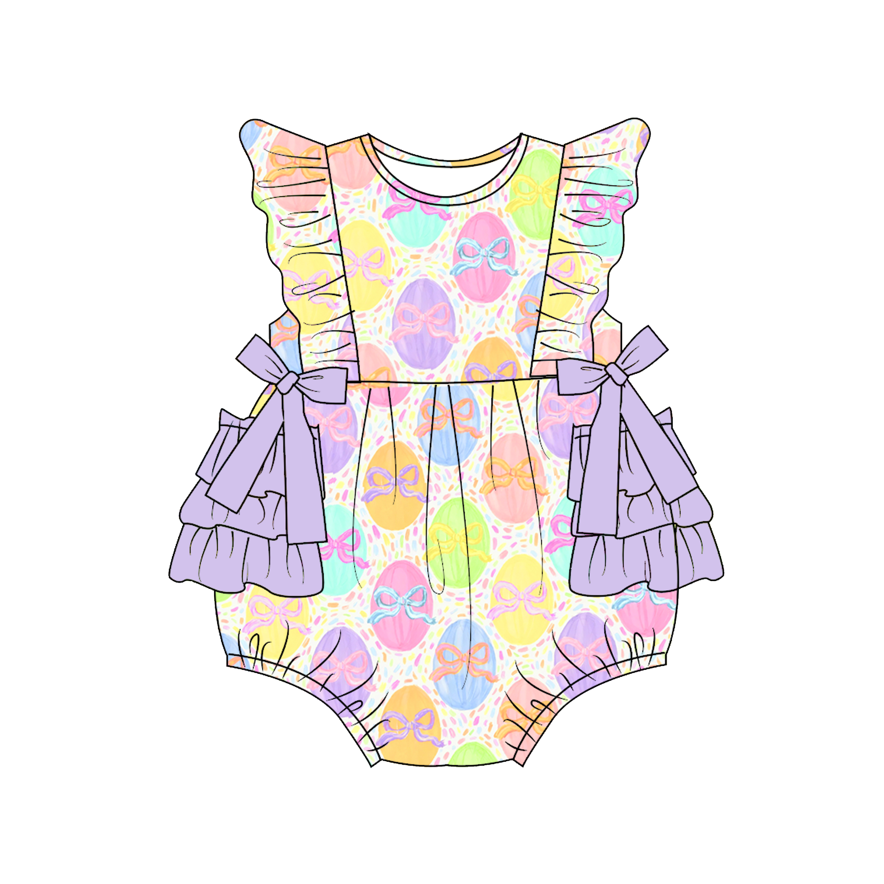 (Pre Order)Toddler Girls Easter Bunny Print Romper
