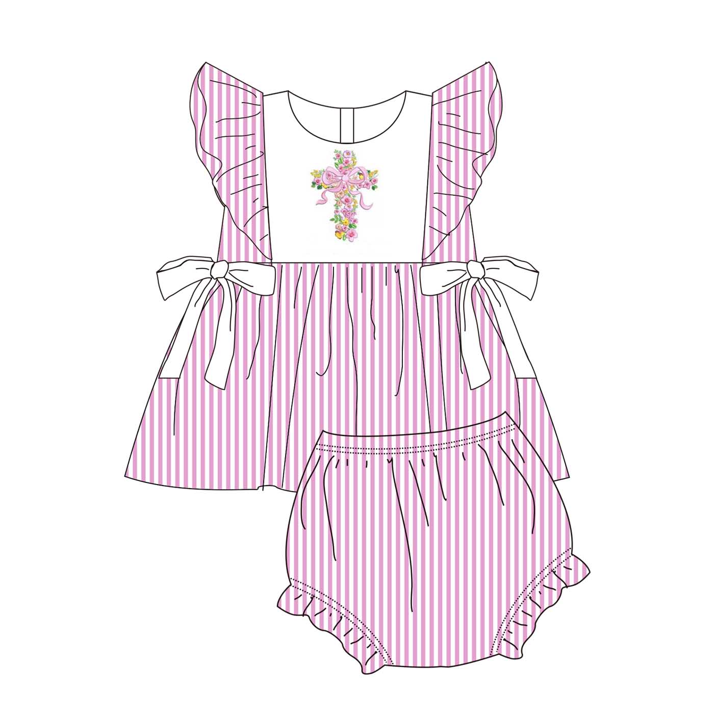 (Pre Order)Siblings Easter Cross Embroidery Dress,Set&Romper