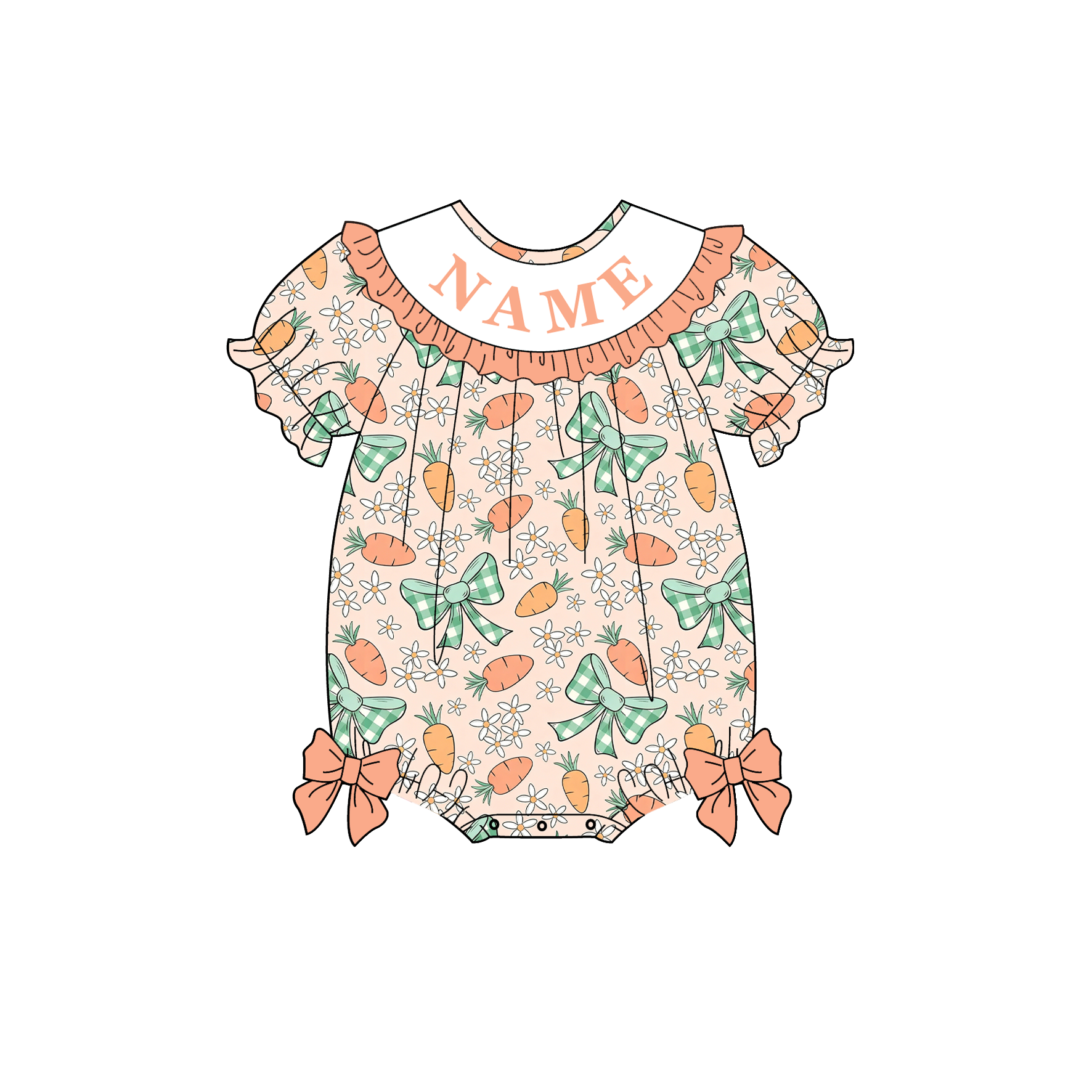 (Pre Order)Sisters Easter Carrot Embroidery Smocked Dress&Romper