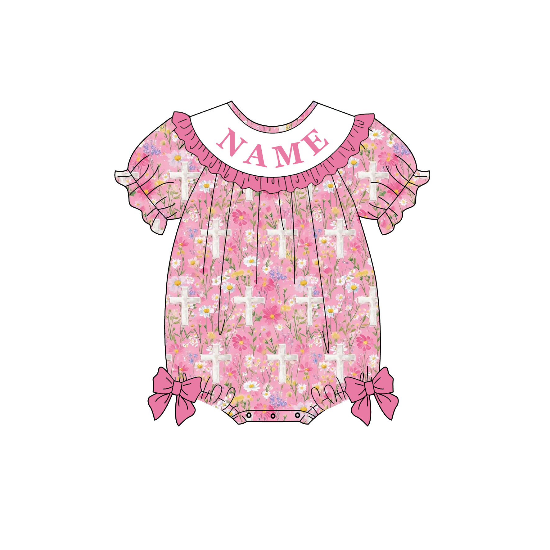 (Pre Order)Sisters Easter Cross Embroidery Smocked Dress&Romper - Customized name