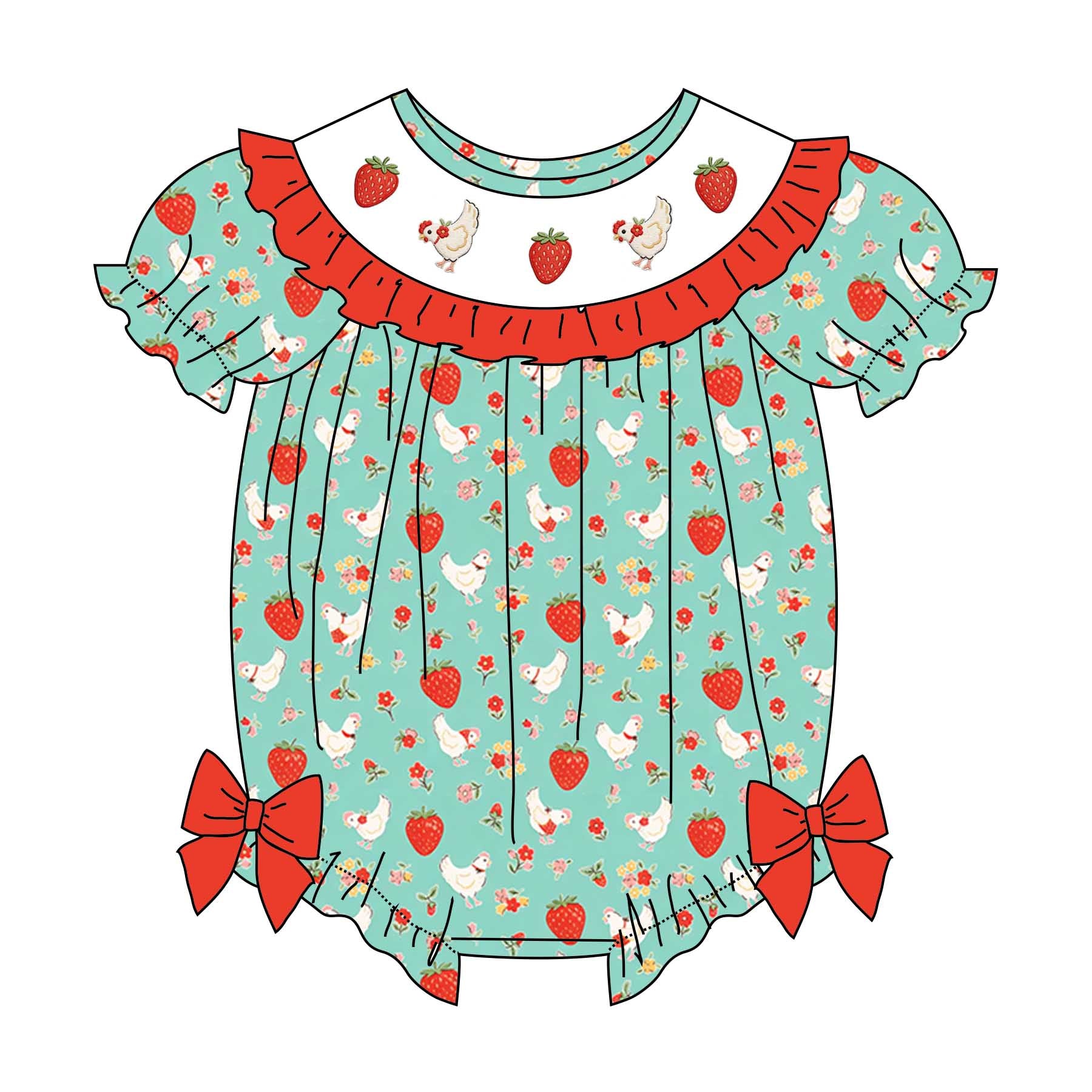 (Pre Order)Sisters Spring&Summer Strawberry Embroidery Smocked Dress&Romper