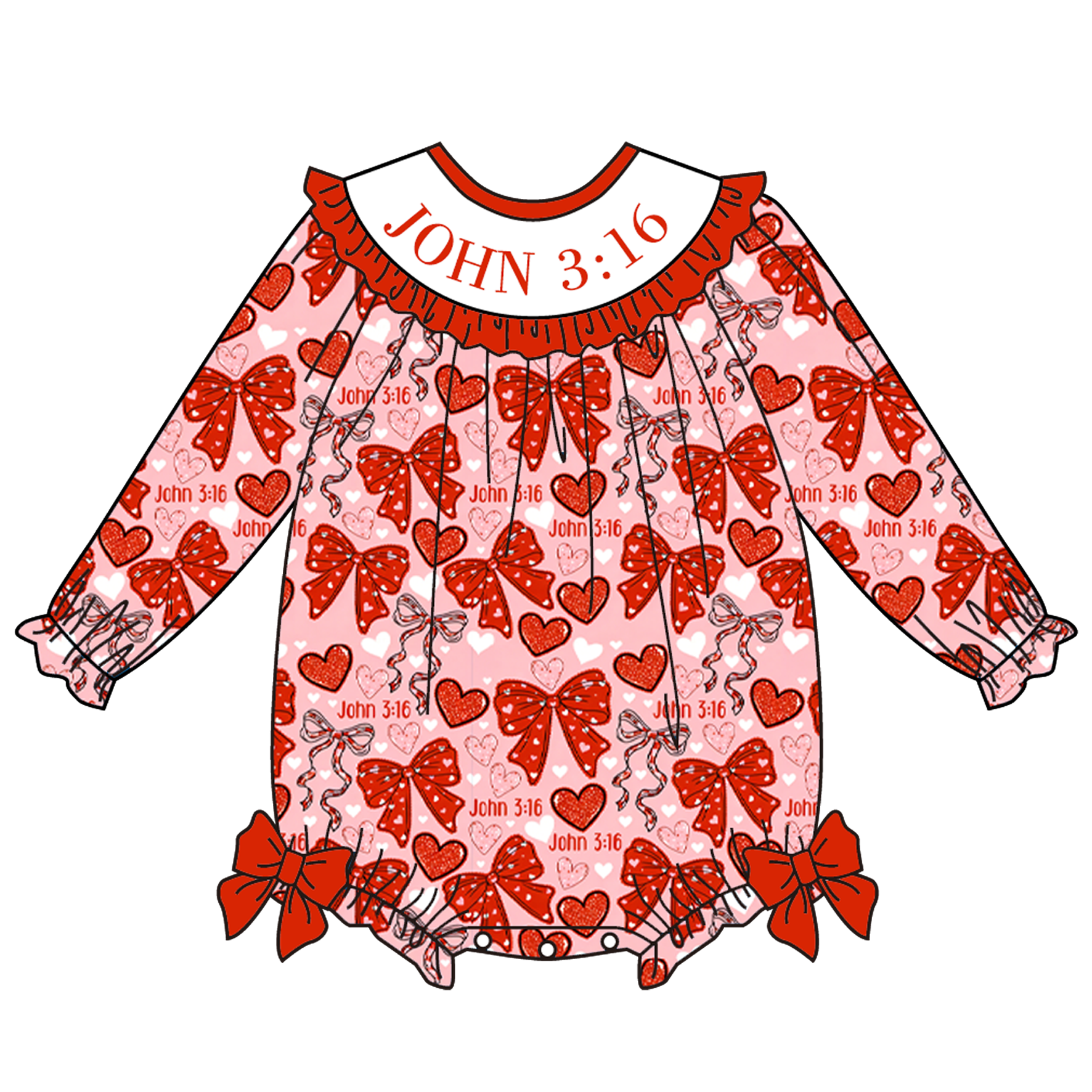 (Pre Order)Sisters Valentine's Day Embroidery Smocked Outfit Set&Romper