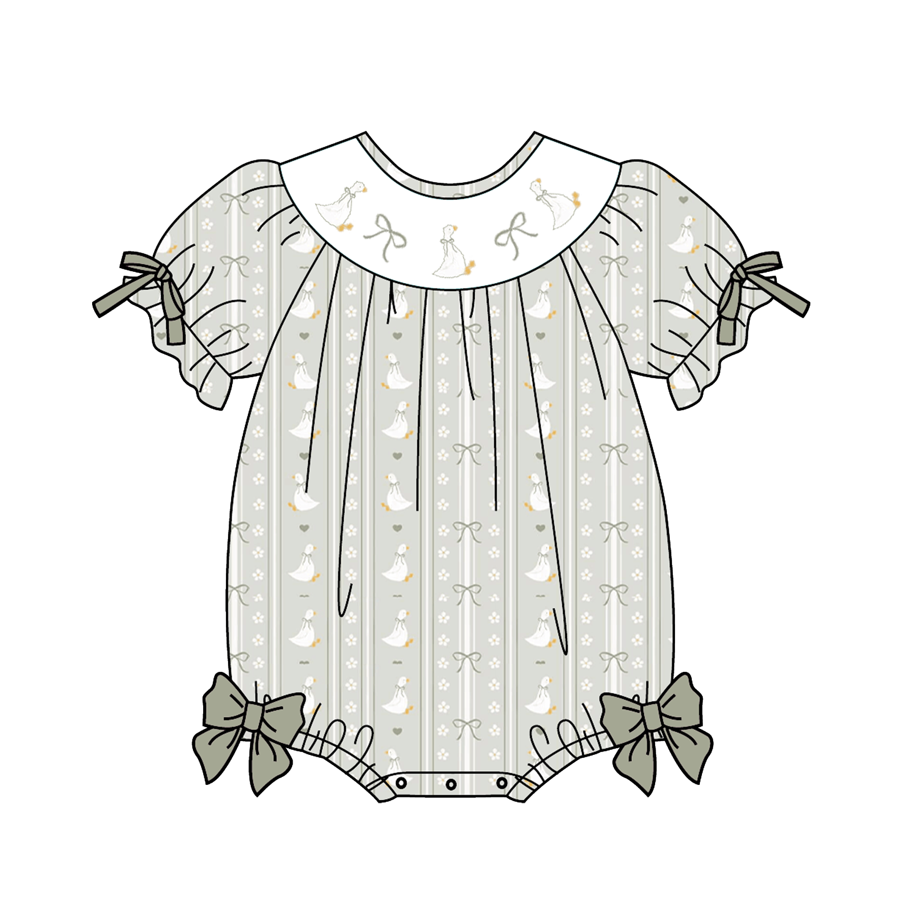 (Pre Order)Sisters Spring&Summer Goose Embroidery Smocked Shorts Set&Romper