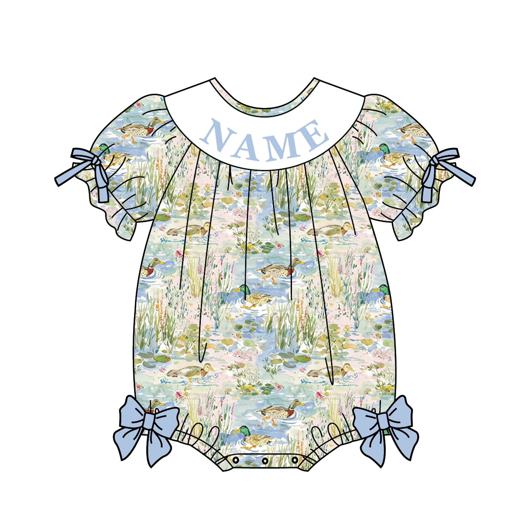 (Pre Order)Sisters Spring&Summer Mallard Embroidery Smocked Shorts Set&Romper