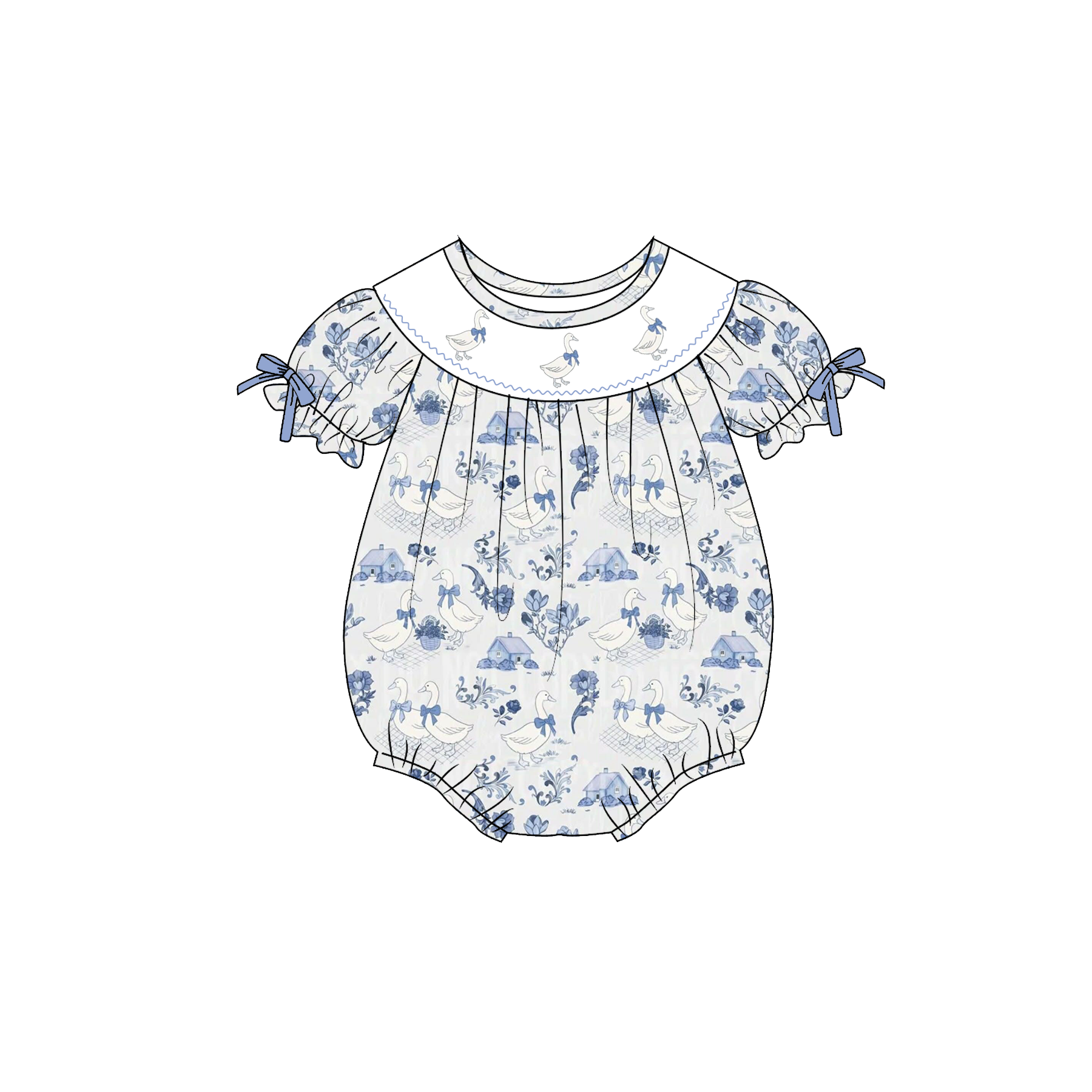 (Pre Order)Sisters Spring&Summer Goose Embroidery Smocked Shorts Set&Romper