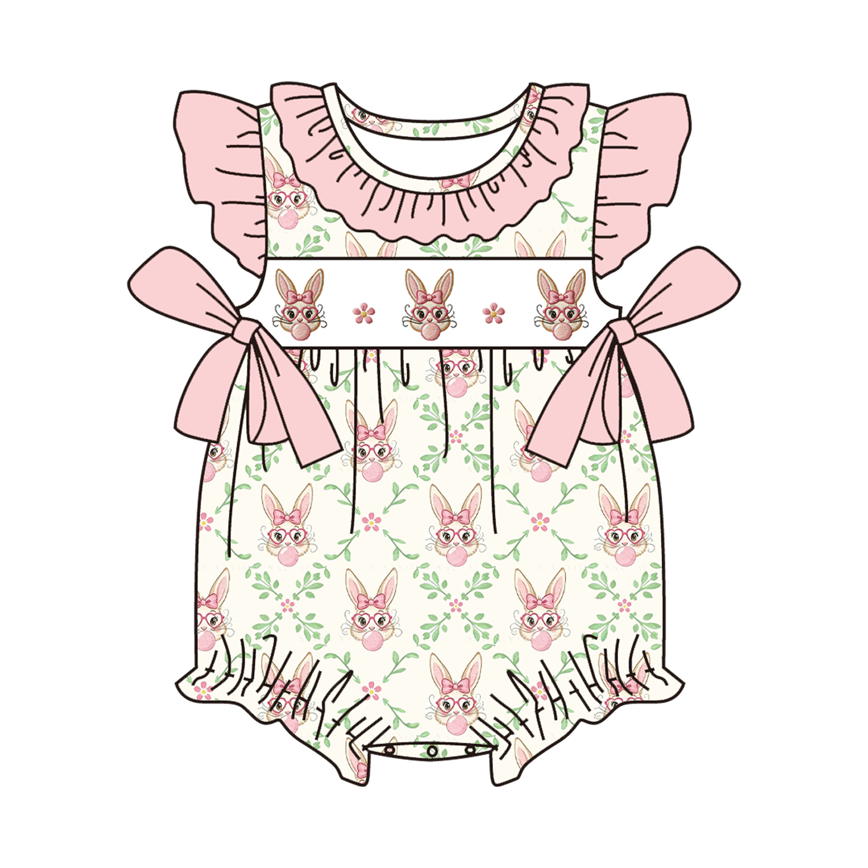 (Pre Order)Sisters Easter Bunny Embroidery Smocked Dress&Romper