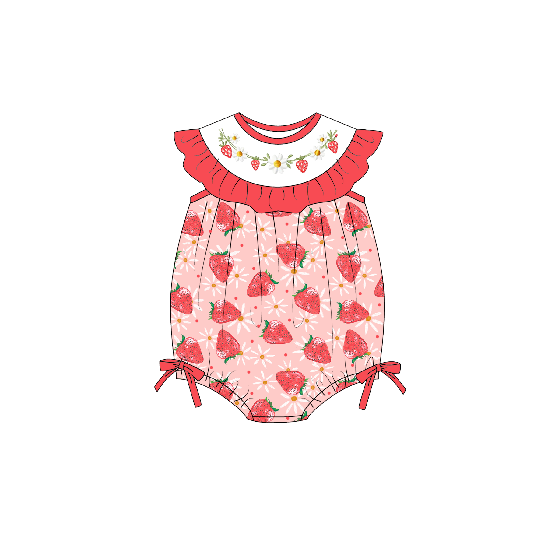 (Pre Order)Sisters Spring&Summer Strawberry Embroidery Smocked Dress&Romper