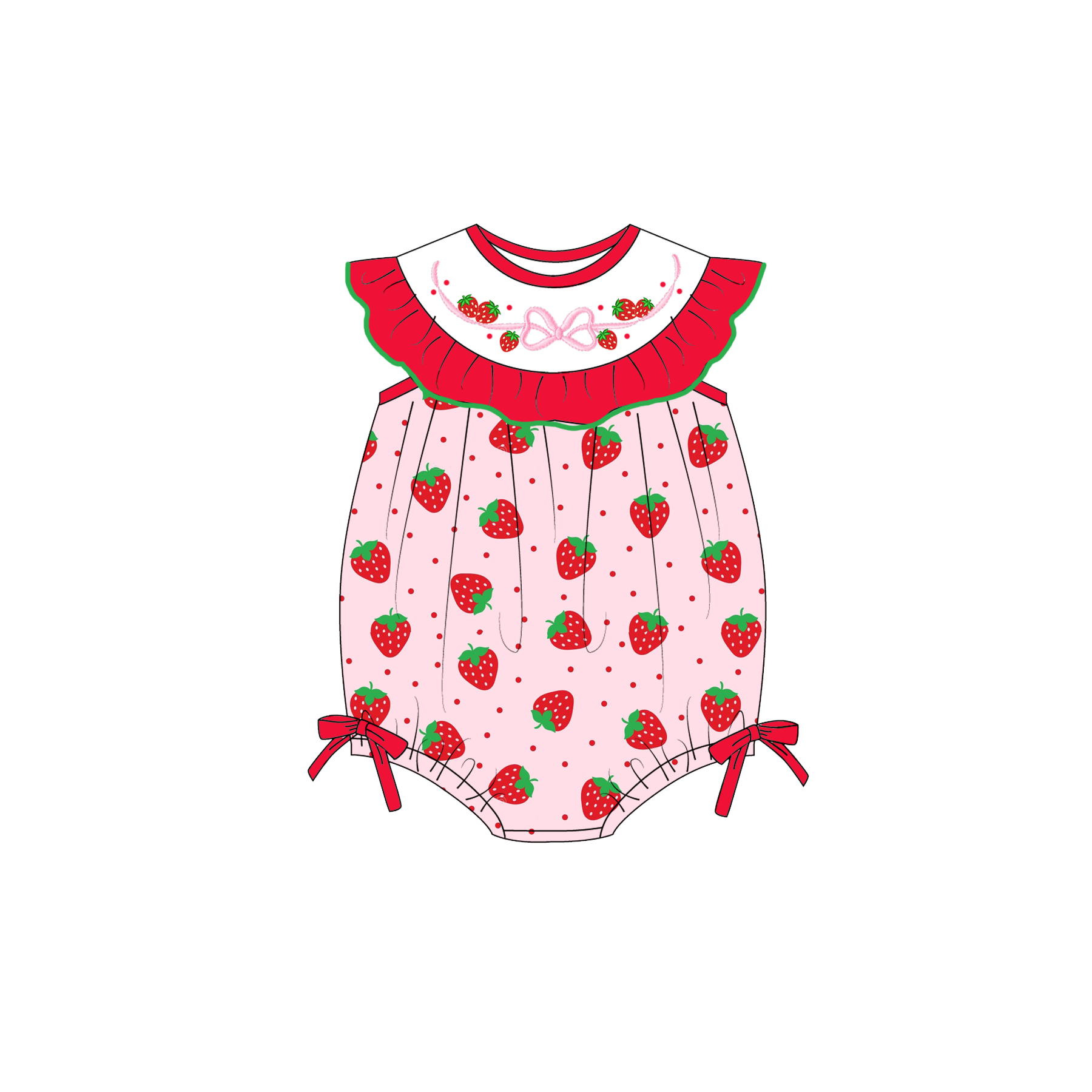 (Pre Order)Sisters Spring&Summer Strawberry Embroidery Smocked Dress&Romper