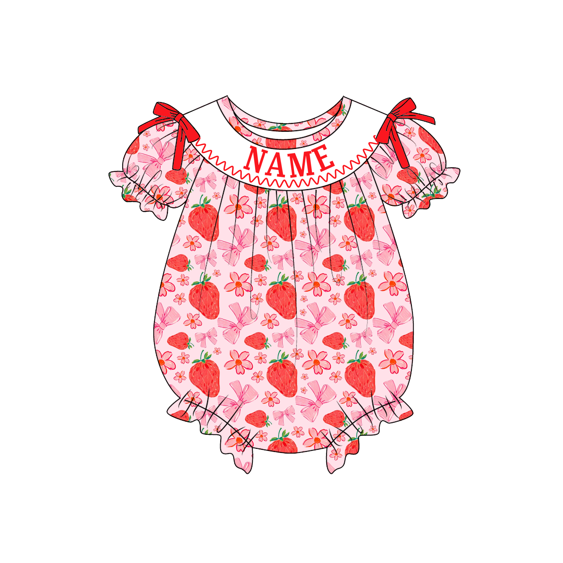 (Pre Order)Sisters Spring&Summer Strawberry Embroidery Smocked Dress&Romper