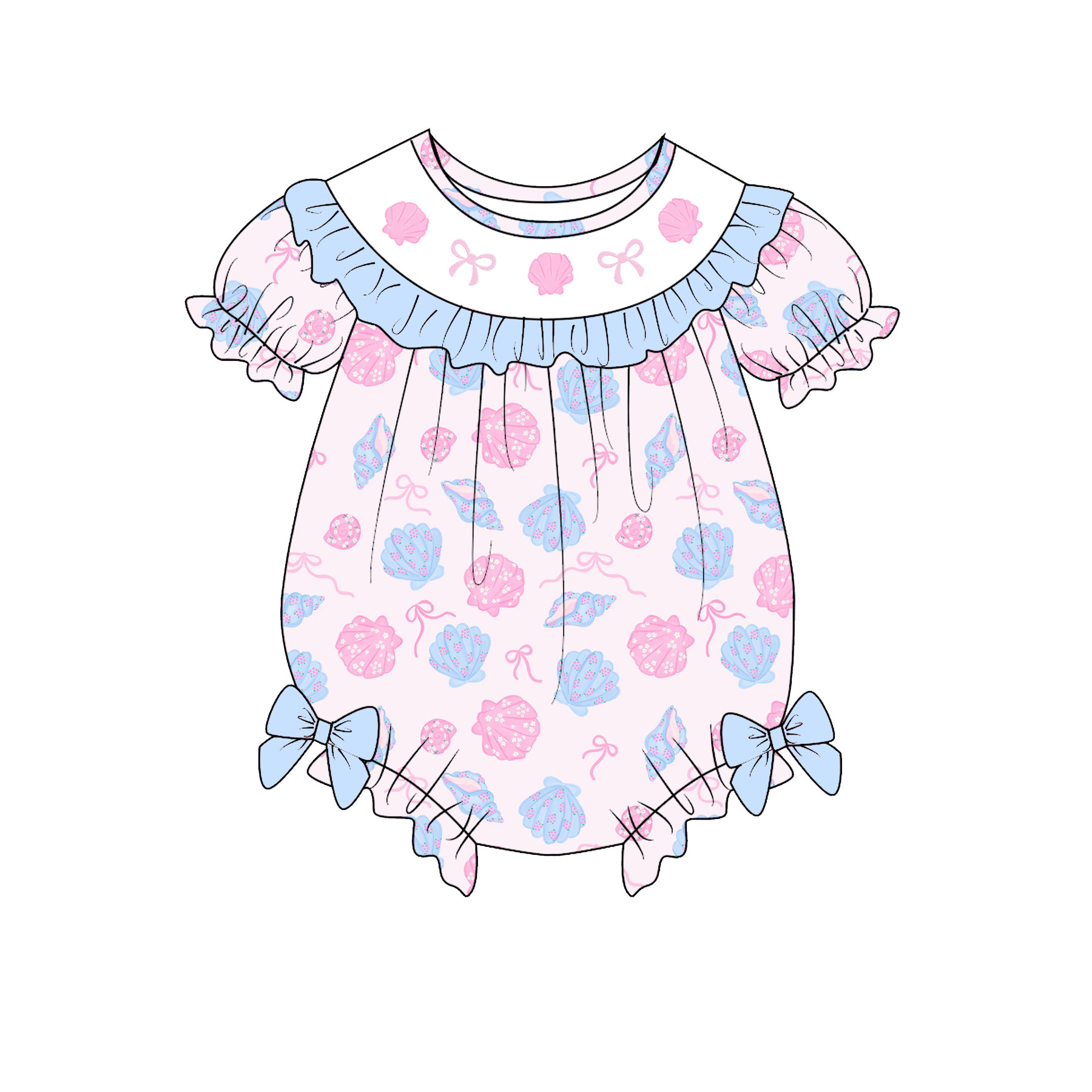 (Pre Order)Siblings Summer Seaside Embroidery Smocked Dress,Set&Romper