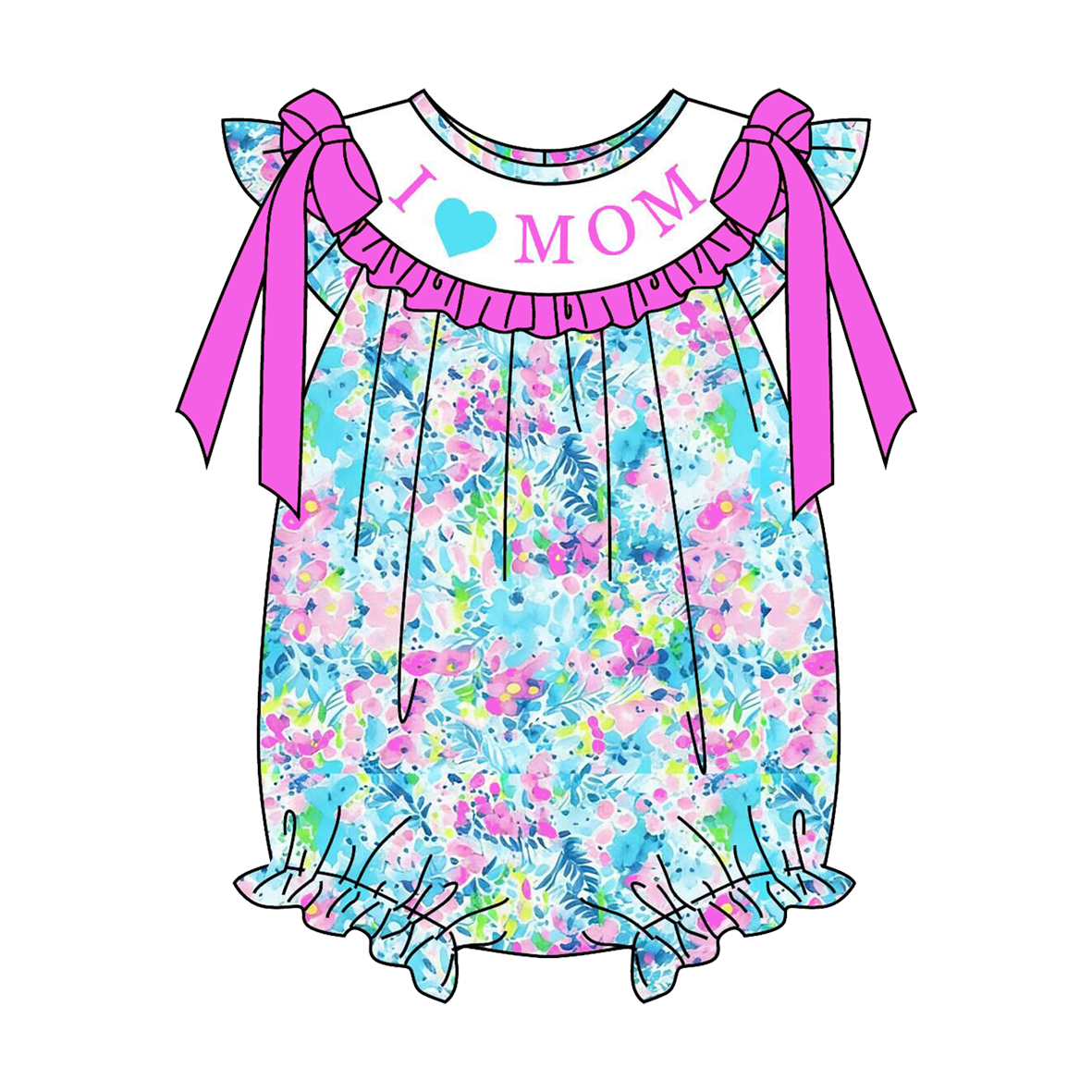 (Pre Order)Sisters“I♥MAMA”Embroidery Smocked Dress,Shorts Set&Romper