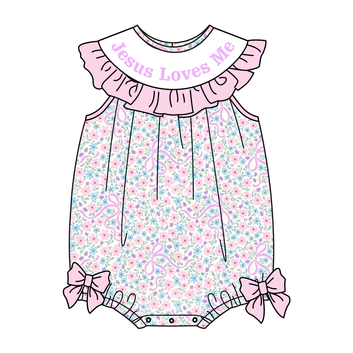 (Pre Order)Sisters Jesus Loves Me Embroidery Smocked Dress,Bloomer Set&Romper