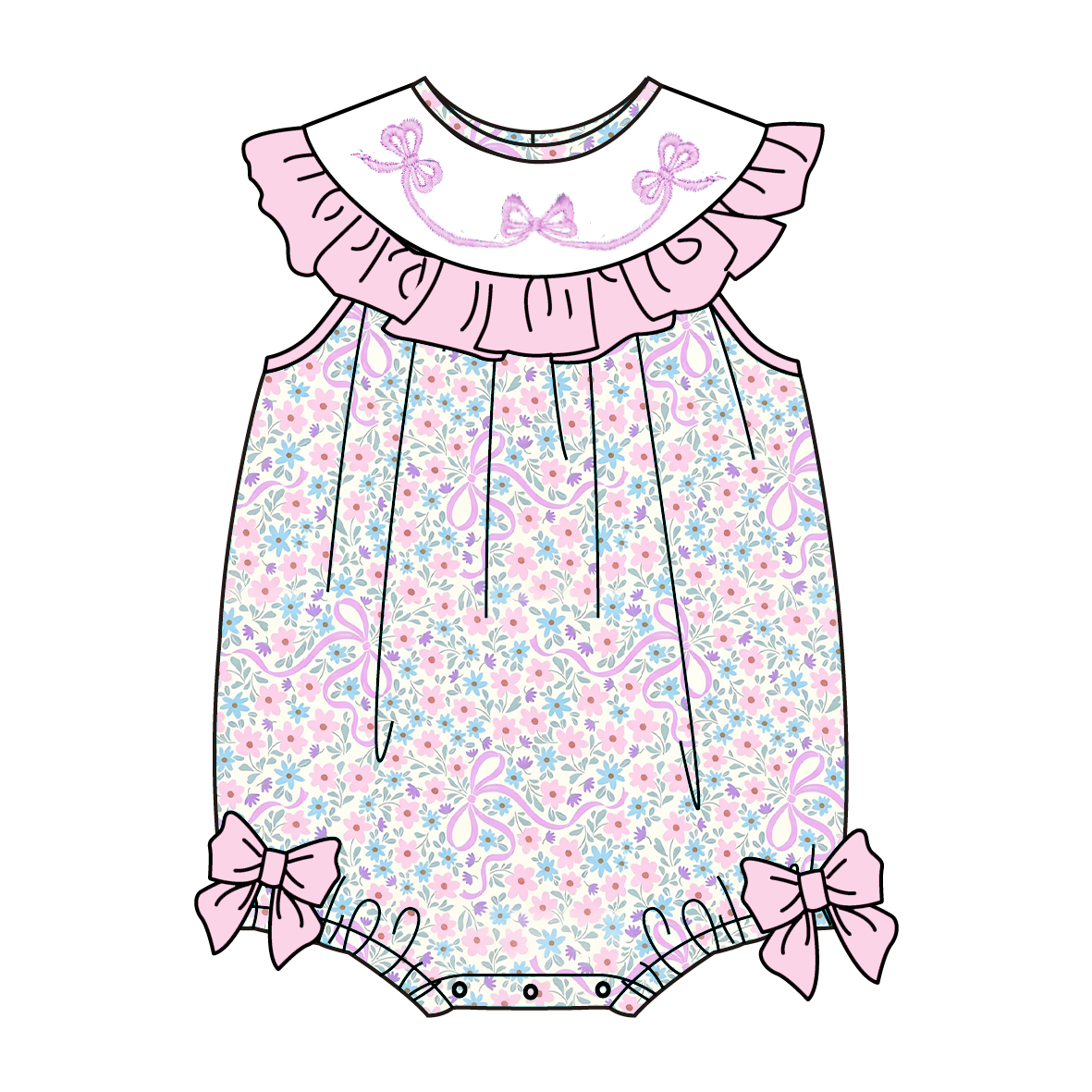 (Pre Order)Sisters Spring&Summer Bow Embroidery Smocked Dress,Bloomer Set&Romper