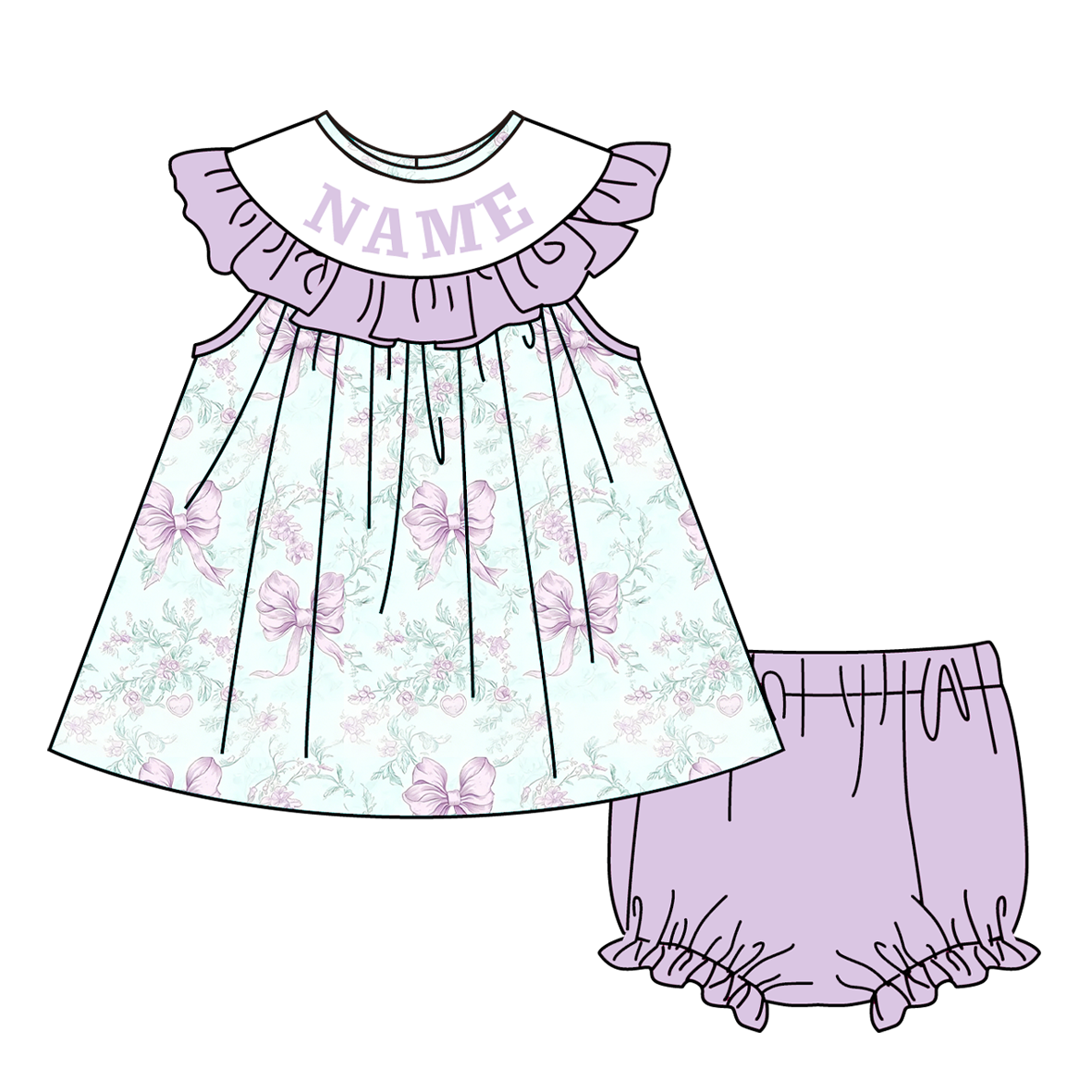 (Pre Order)Sisters Spring&Summer Embroidery Smocked Dress,Bloomer Set&Romper-Customized Name