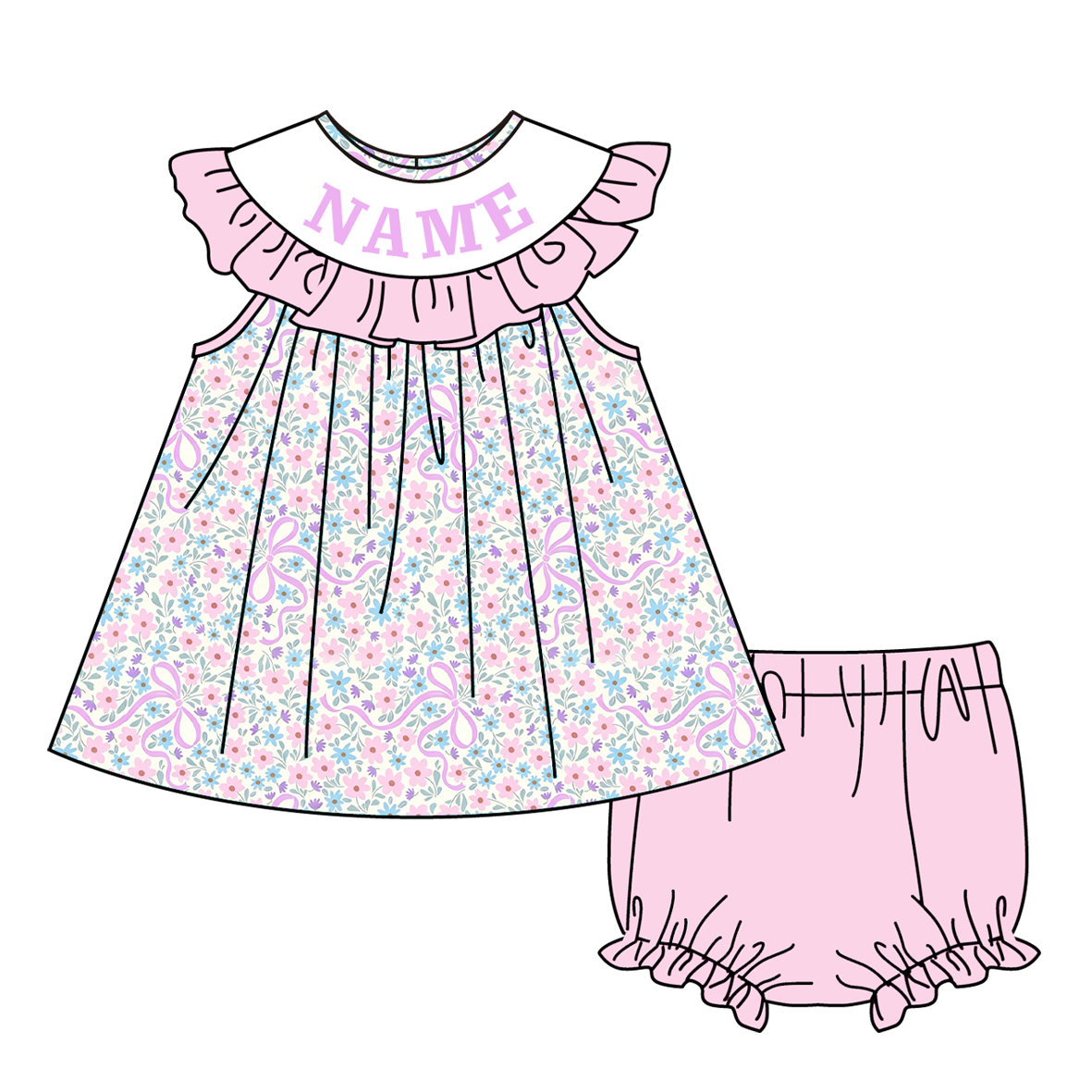 (Pre Order)Sisters Spring&Summer Embroidery Smocked Dress,Bloomer Set&Romper-Customized Name