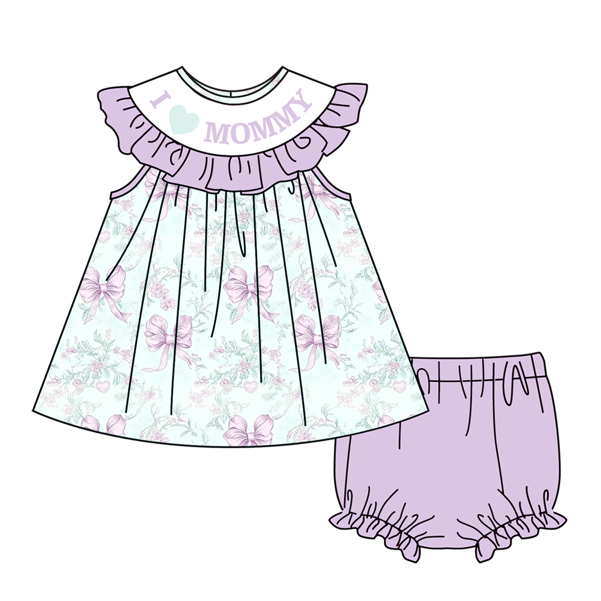(Pre Order)Siblings I♥MOMMY Embroidery Smocked Dress,Bloomer Set&Romper