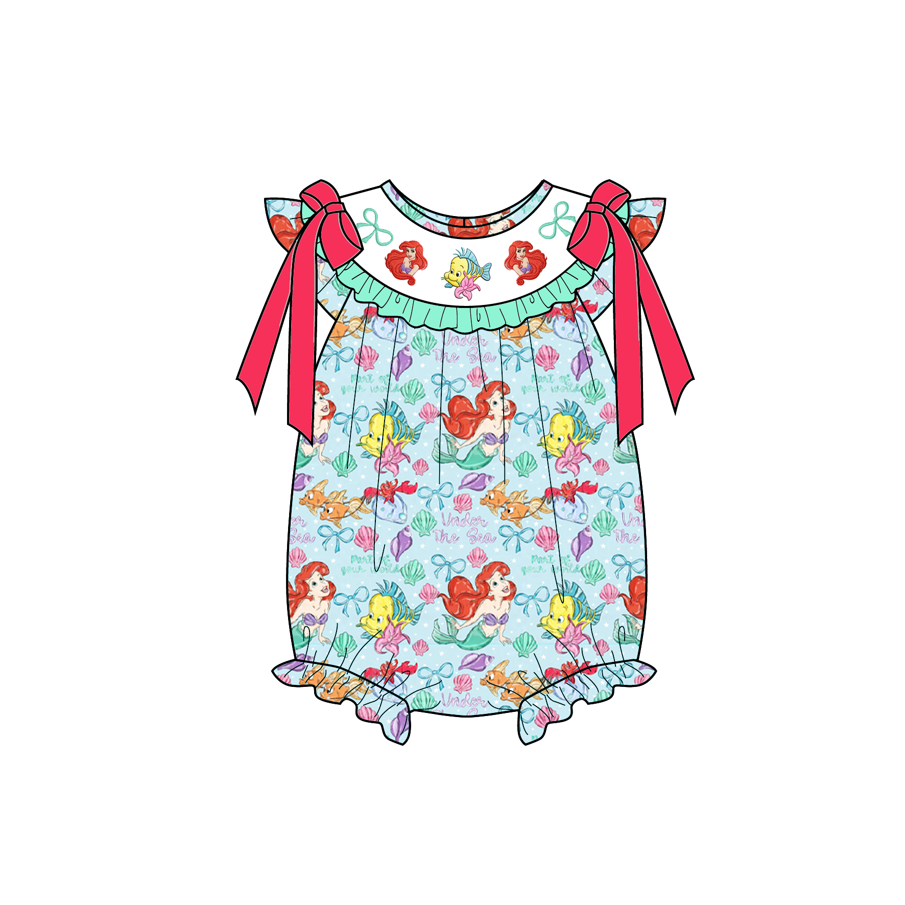 (Pre Order)Sisters Spring&Summer Mermaid Embroidery Smocked Dress,Set&Romper
