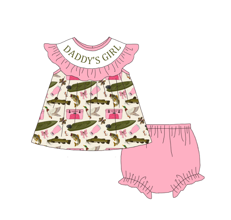 (Pre Order)Sisters DADDY'S GIRL Embroidery Smocked Dress&Romper-Customized name