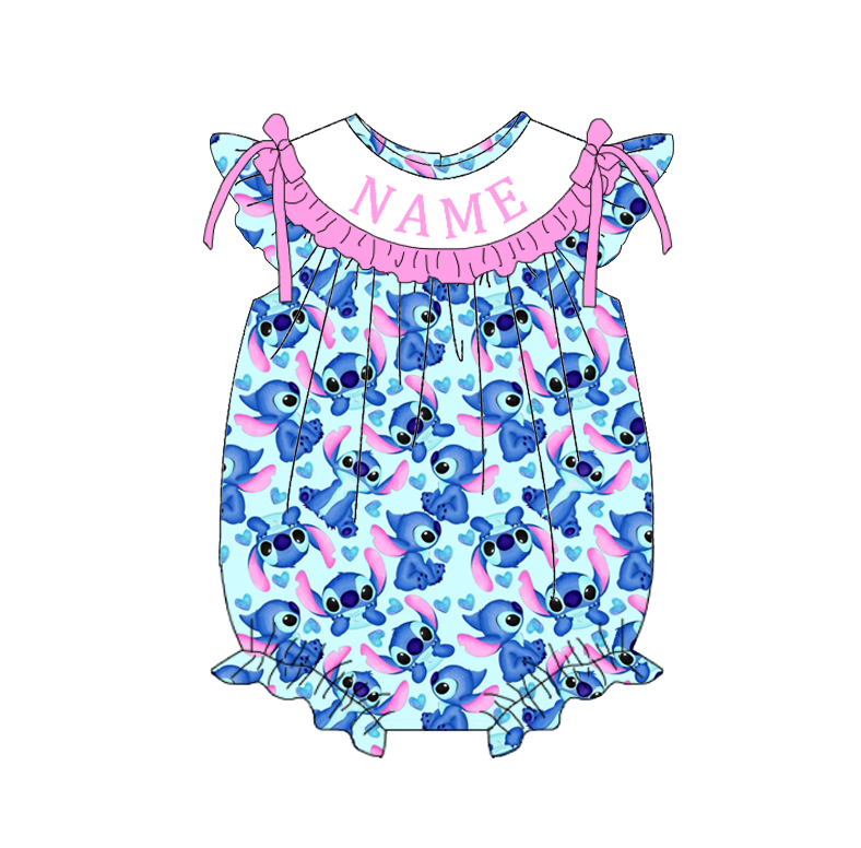 (Pre Order)Sisters Spring&Summer Cartoon Embroidery Smocked Dress,Set&Romper-Customized name