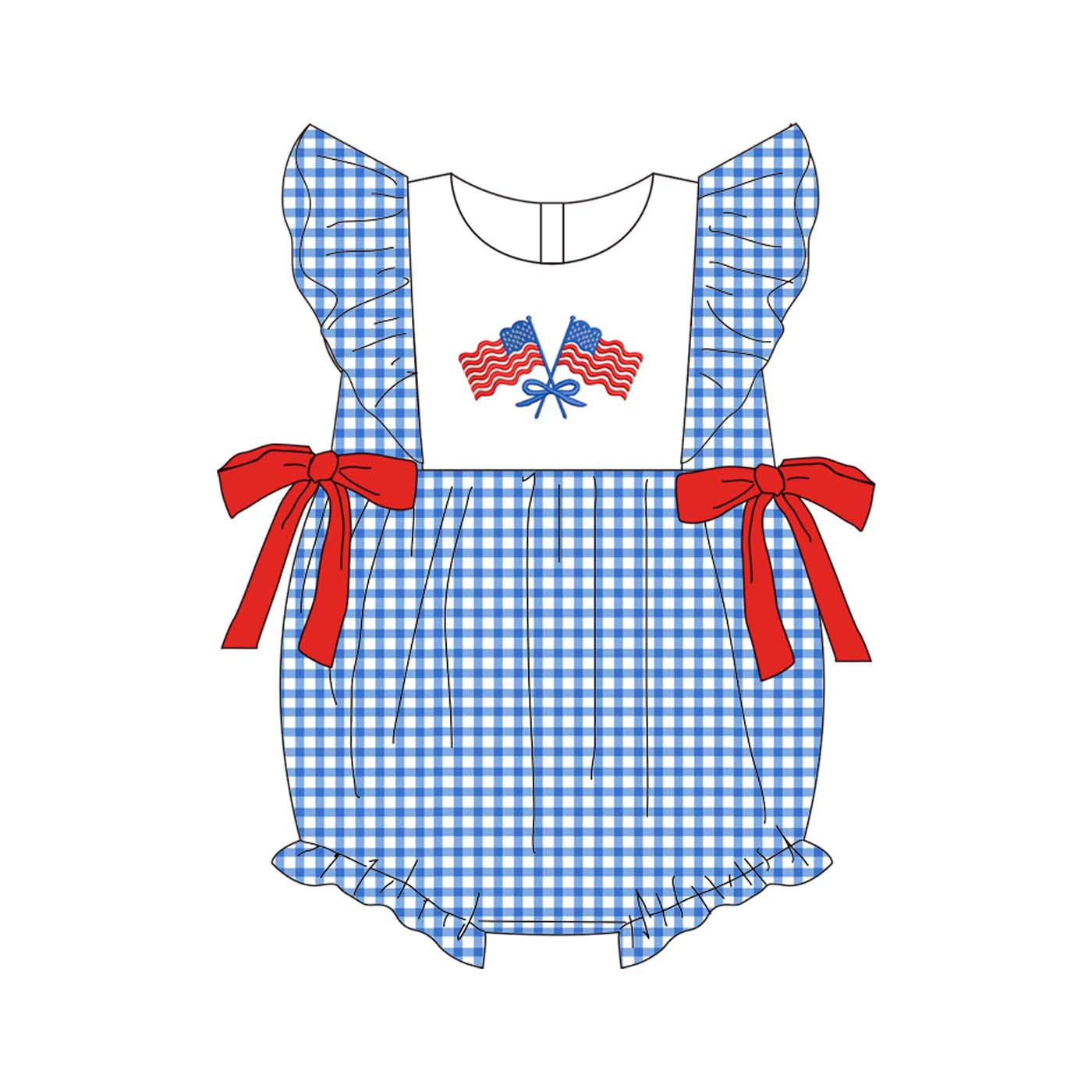 (Pre Order)Sisters Patriotic Embroidery Dress,Romper&Bloomer Set