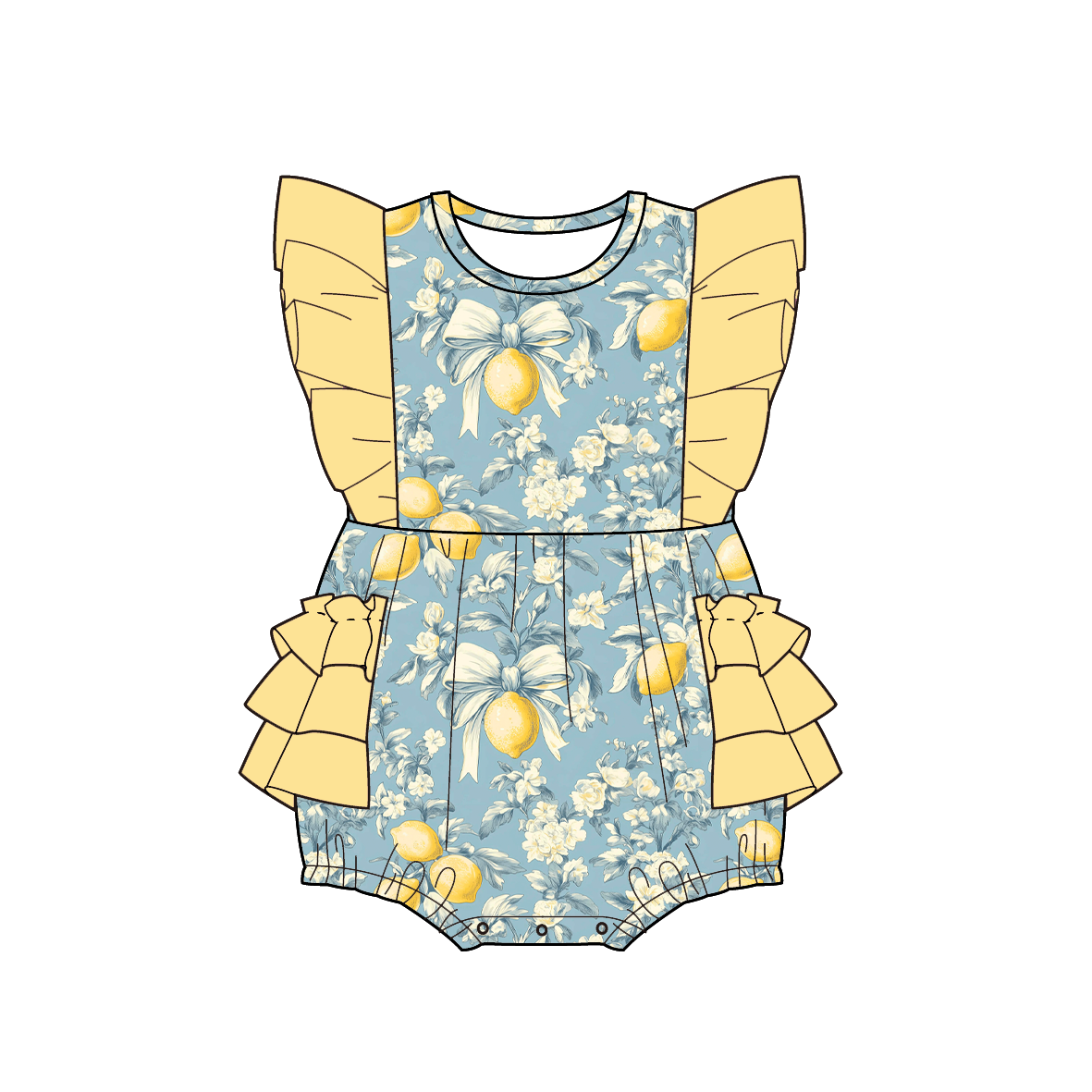 (Pre Order)Sisters Spring&Summer Lemon Print Dress,Scallop Set&Romper