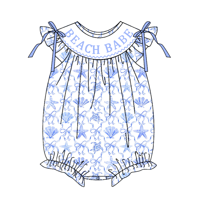 (Pre Order)Sisters Spring&Summer Seaside Embroidery Smocked Dress,Set&Romper-Customized name
