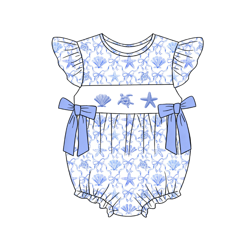 (Pre Order)Siblings Spring&Summer Seaside Embroidery Smocked Dress,Set&Romper