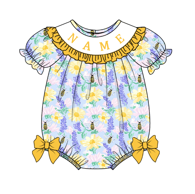 (Pre Order)Sisters Spring&Summer Bee Embroidery Smocked Dress,Set&Romper-Customized name