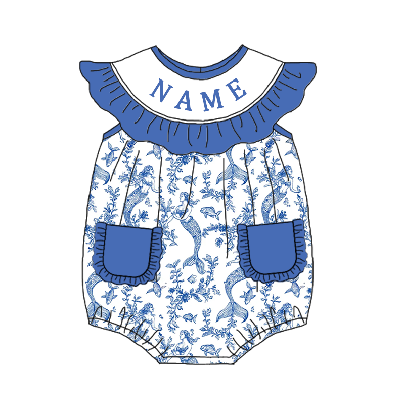 (Pre Order)Sisters Spring&Summer Mermaid Embroidery Smocked Dress&Romper-Customized name