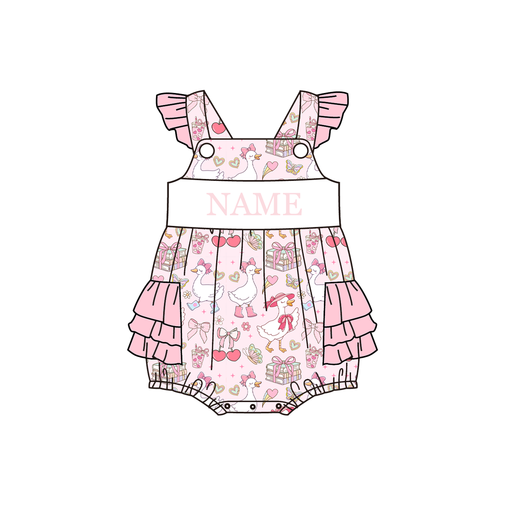 (Pre Order)Sisters Spring&Summer Goose Embroidery Smocked Dress&Romper-Customized name