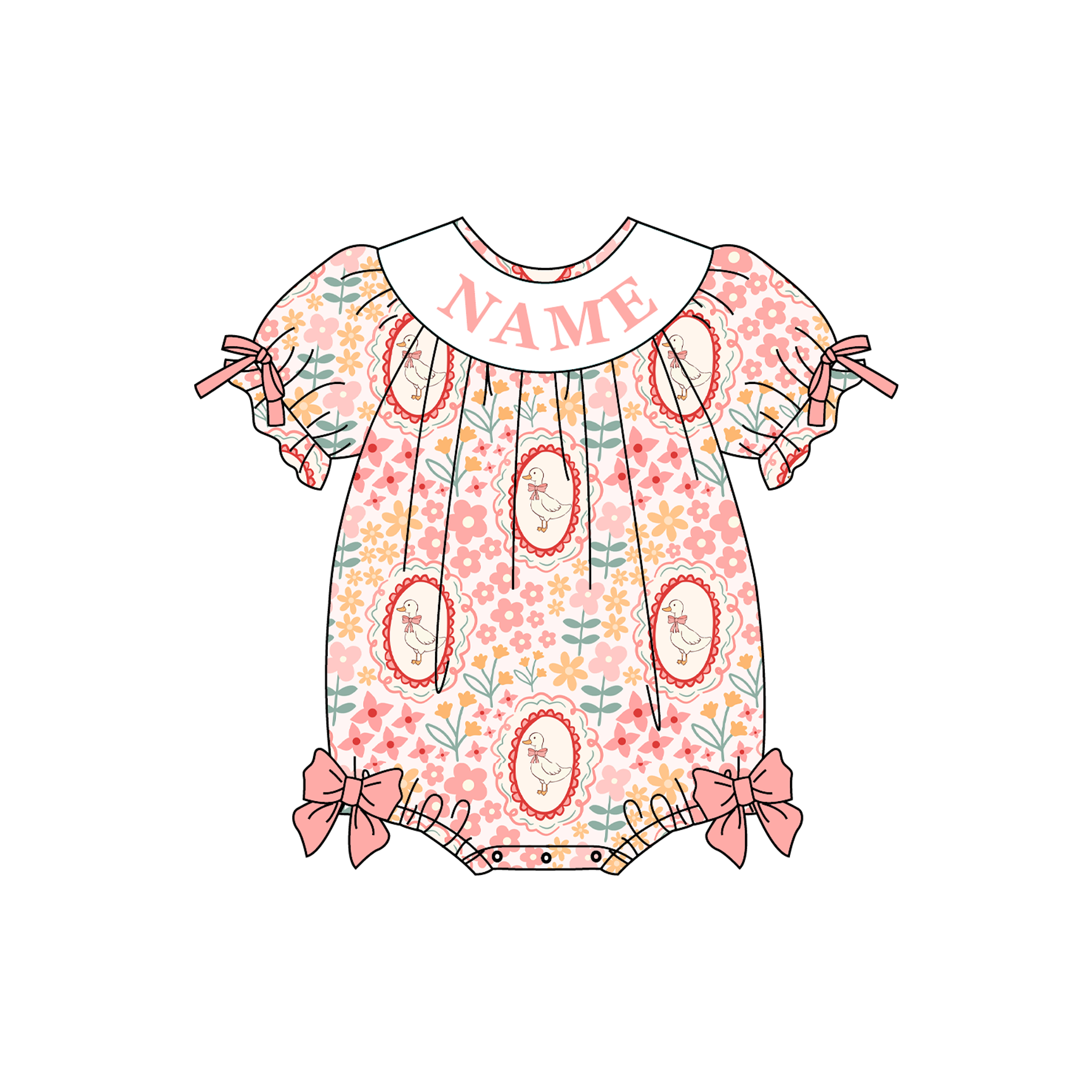 (Pre Order)Sisters Spring&Summer Goose Embroidery Smocked Dress,Set&Romper-Customized name