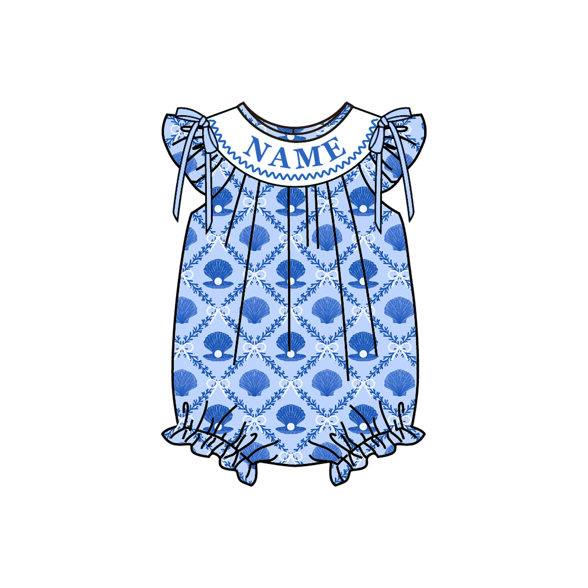 (Pre Order)Sisters Spring&Summer Seashell Embroidery Smocked Dress,Set&Romper-Customized name