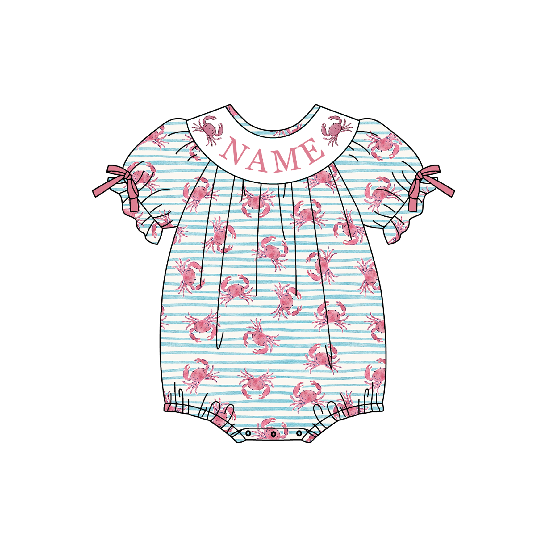 (Pre Order)Siblings Summer Crab Embroidery Smocked Dress,Set&Romper-Customized name