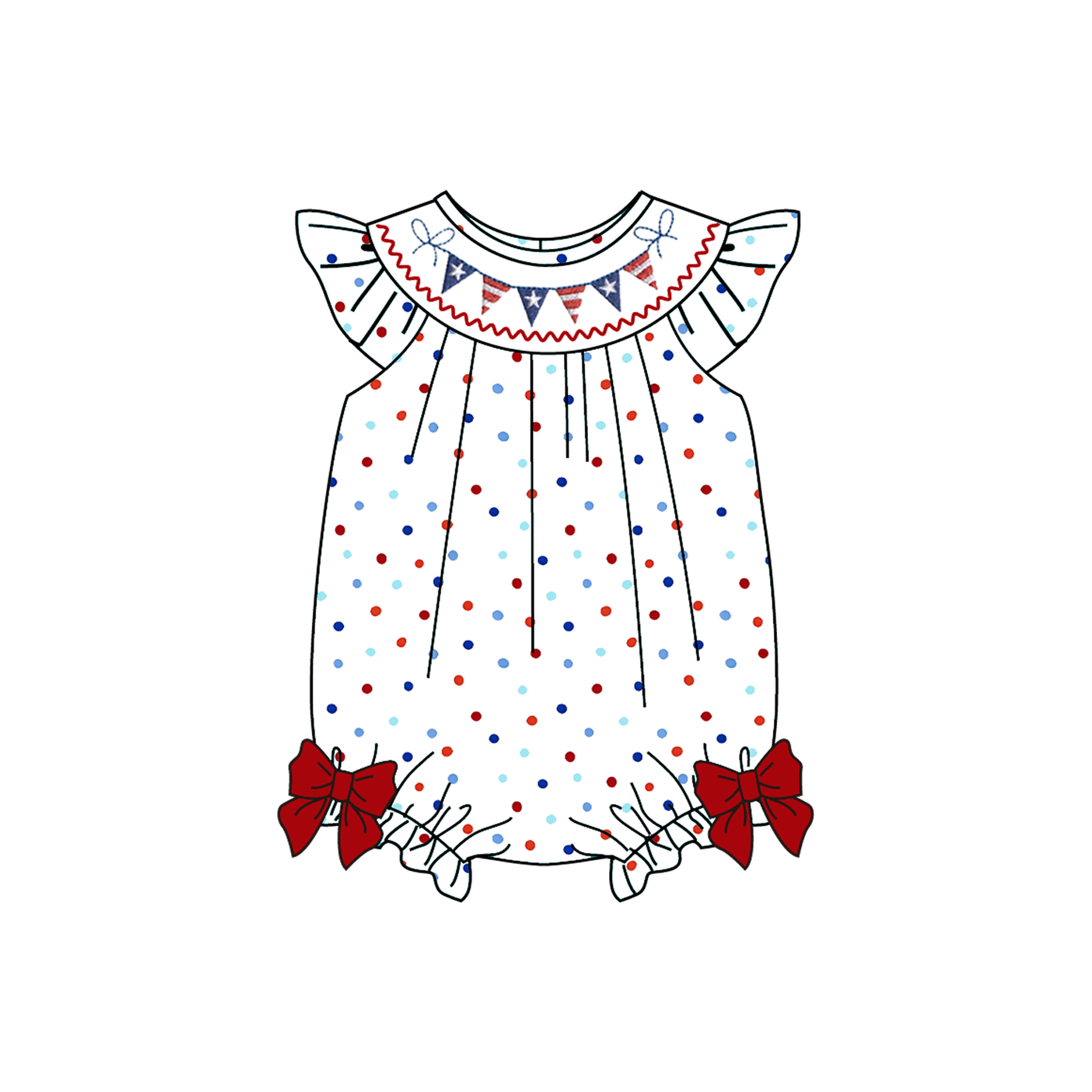 (Pre Order)Siblings Patriotic Embroidery Smocked Dress,Set&Romper-Customized name