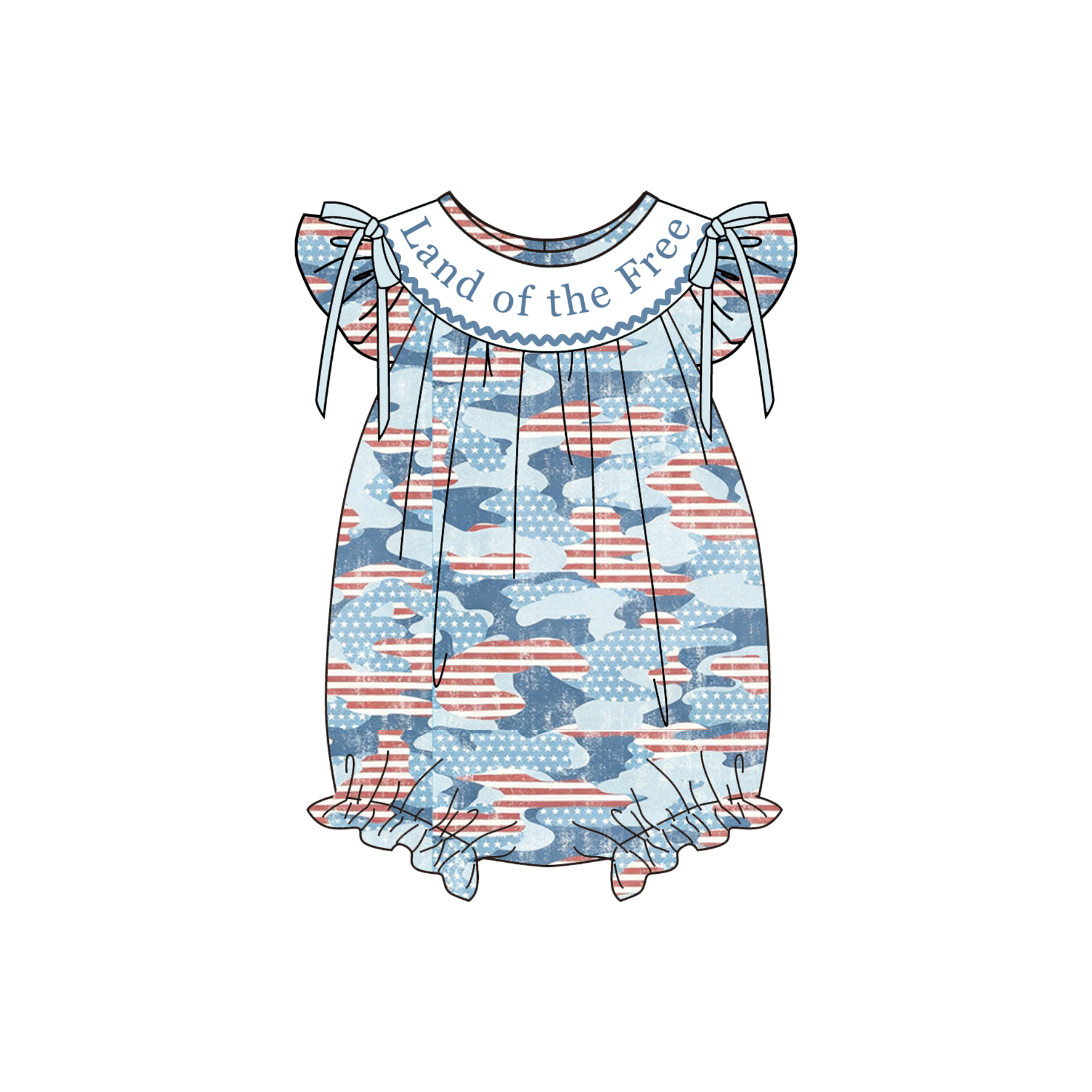(Pre Order)Siblings Patriotic Land of the Free Embroidery Smocked Dress,Set&Romper-Customized name