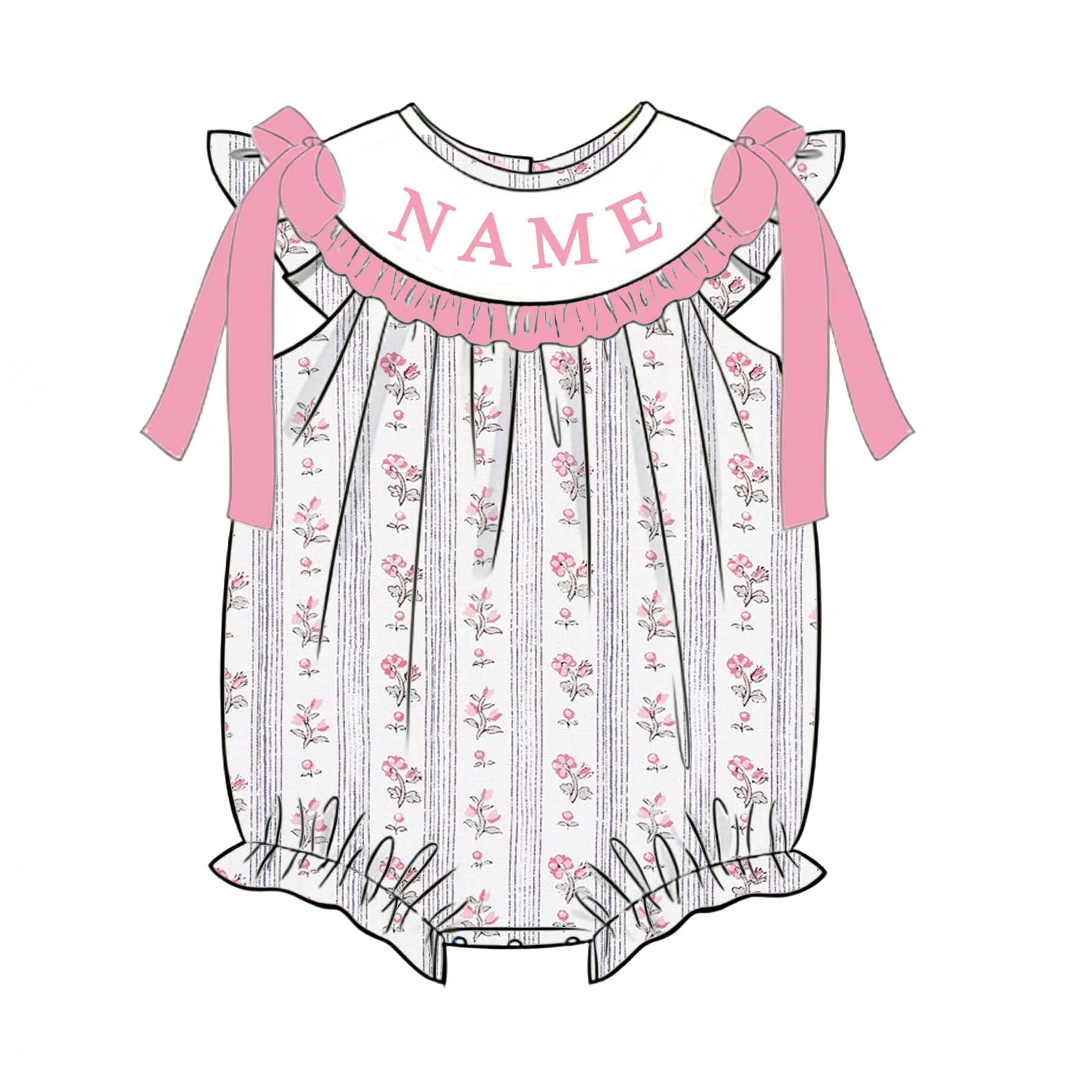 (Pre Order)Sisters Spring&Summer Floral Embroidery Smocked Dress&Romper-Customized Name