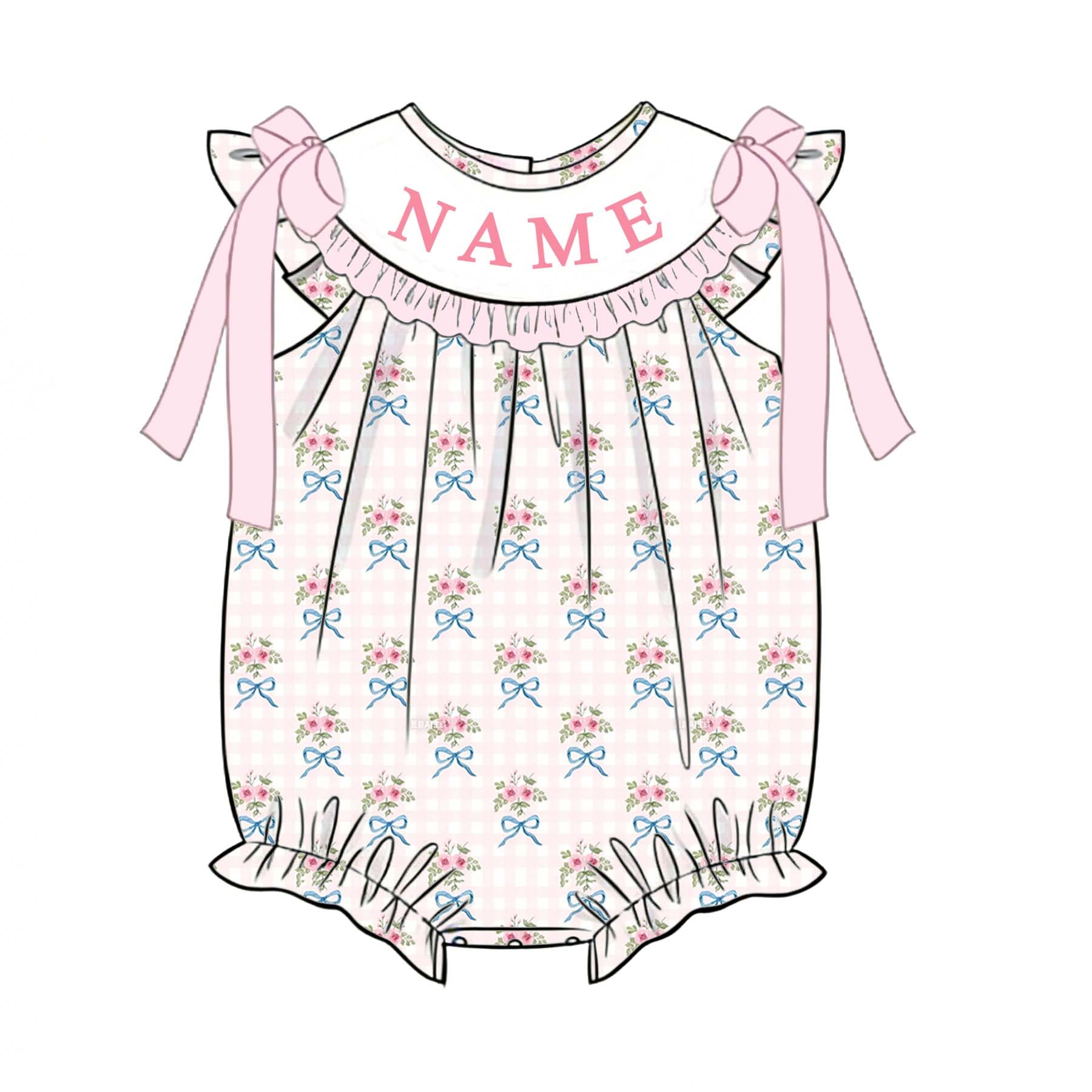 (Pre Order)Sisters Spring&Summer Floral Embroidery Smocked Dress&Romper-Customized Name