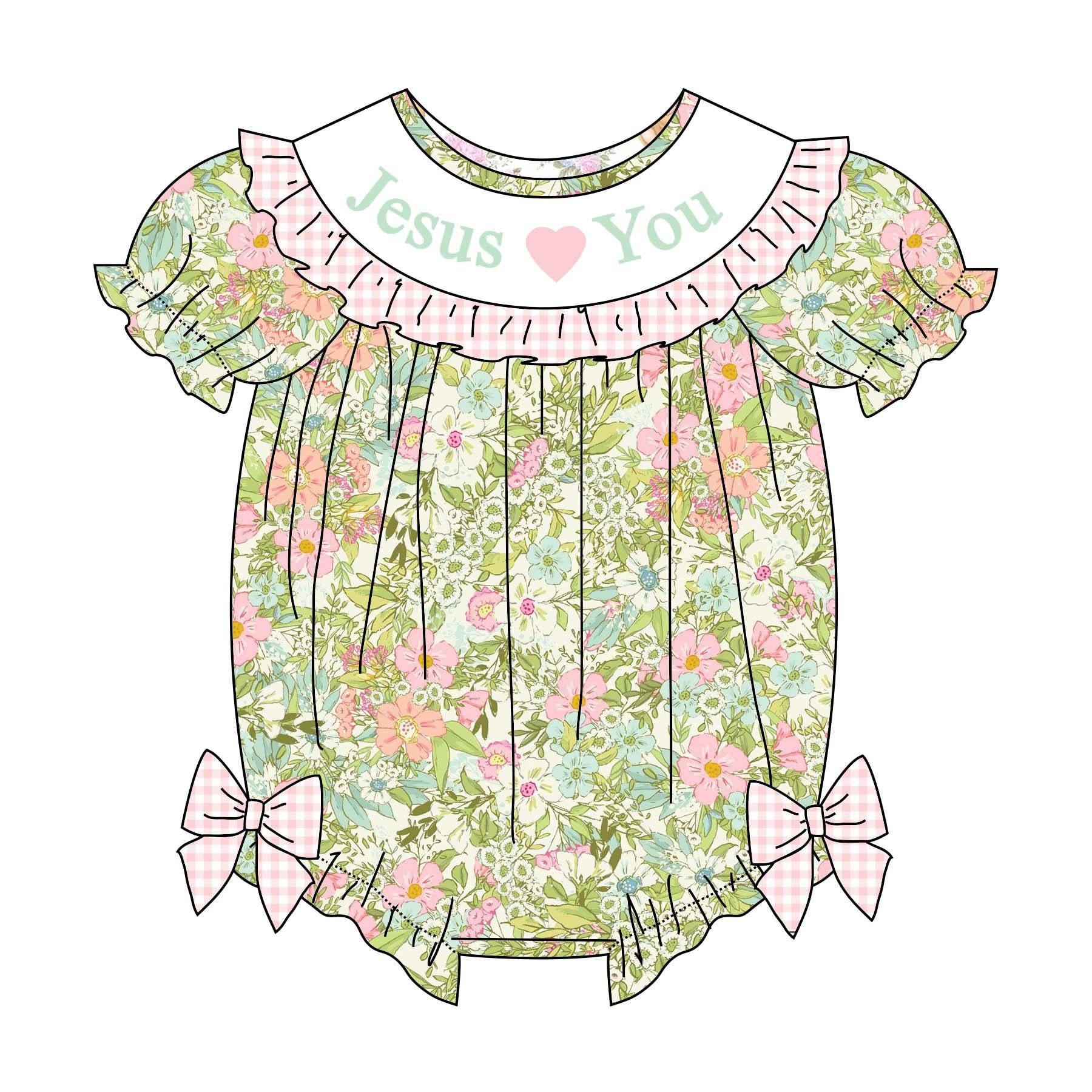 (Pre Order)Sisters Summer Jesus♥You Embroidery Smocked Dress&Romper-Customized Name