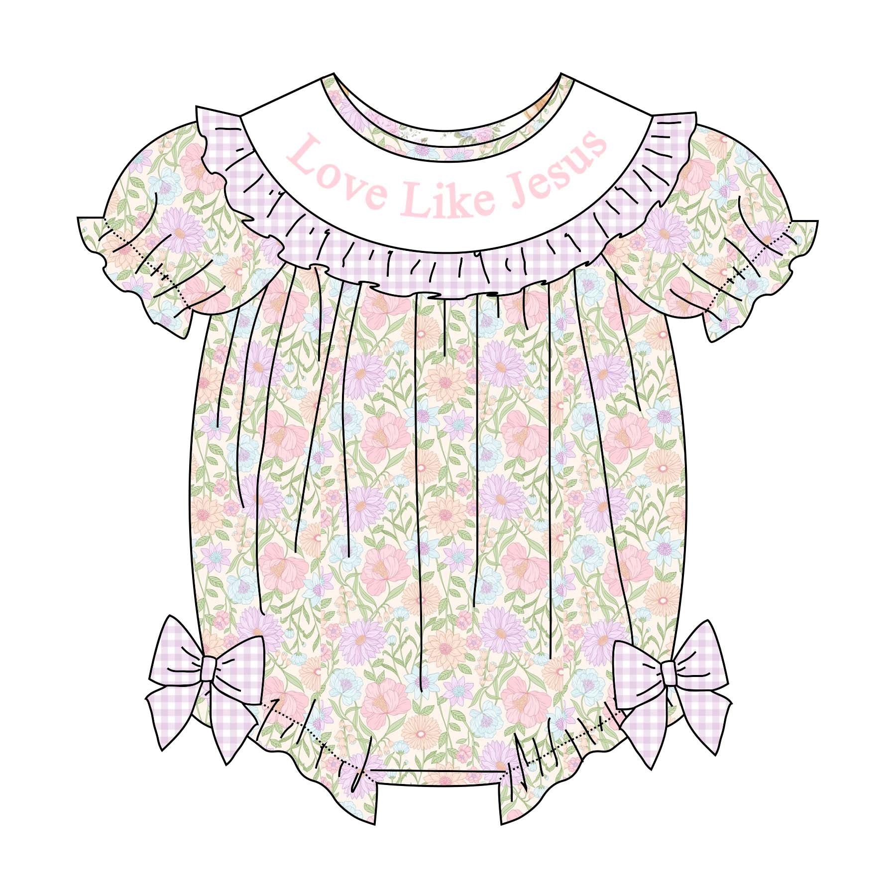 (Pre Order)Sisters Summer Love Like Jesus Embroidery Smocked Dress&Romper-Customized Name