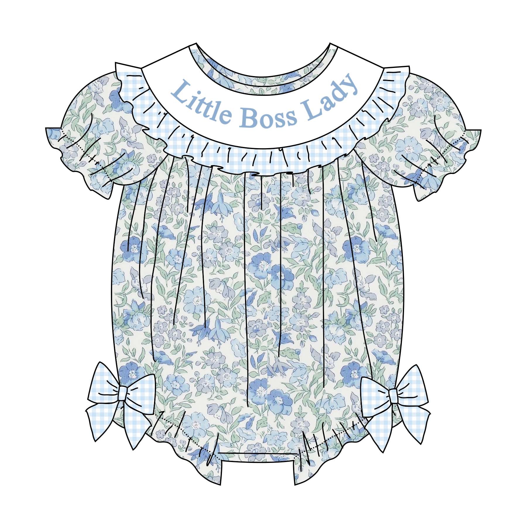 (Pre Order)Sisters Summer Little Boss Lady Embroidery Smocked Dress&Romper-Customized Name