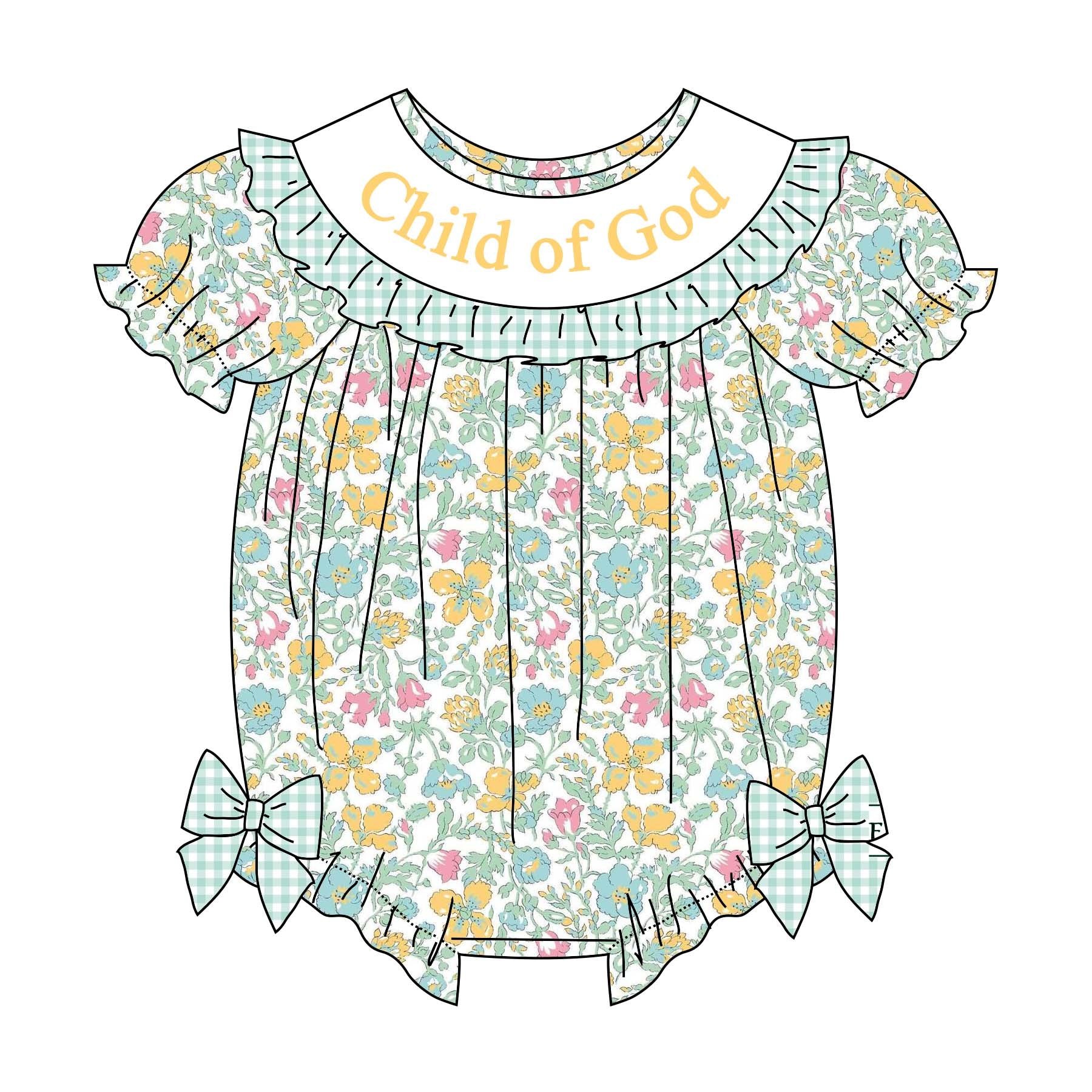 (Pre Order)Sisters Summer Child of God Embroidery Smocked Dress&Romper-Customized Name