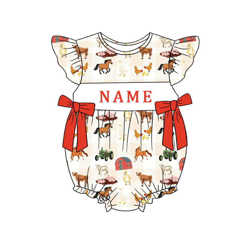 (Pre Order)Siblings Spring&Summer Farm Embroidery Smocked Dress,Set&Romper-Customized name