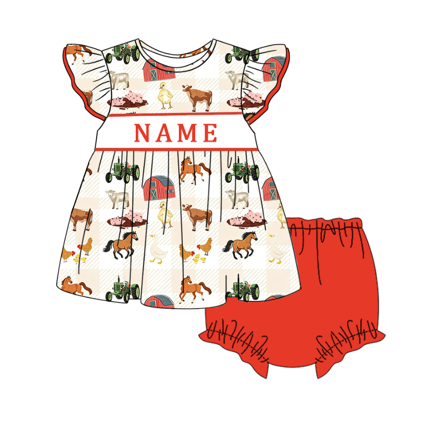 (Pre Order)Siblings Spring&Summer Farm Embroidery Smocked Dress,Set&Romper-Customized name