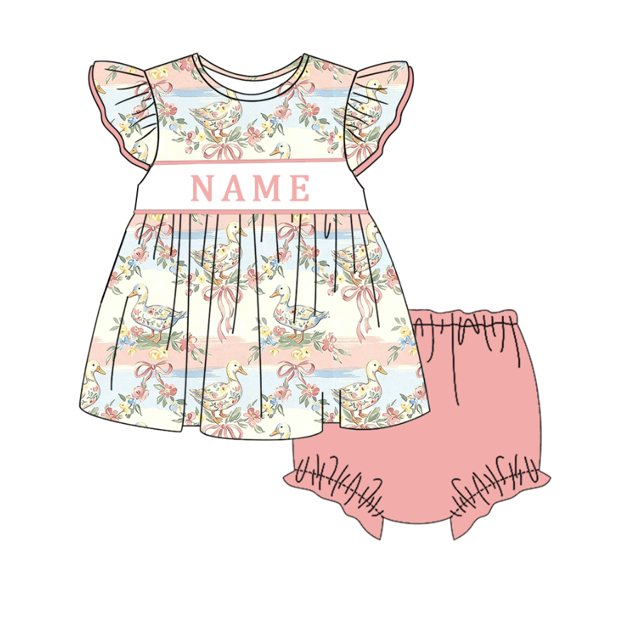 (Pre Order)Sisters Spring&Summer Goose Embroidery Smocked Dress,Set&Romper-Customized name