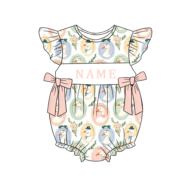 (Pre Order)Sisters Spring&Summer Goose Embroidery Smocked Dress,Set&Romper-Customized name